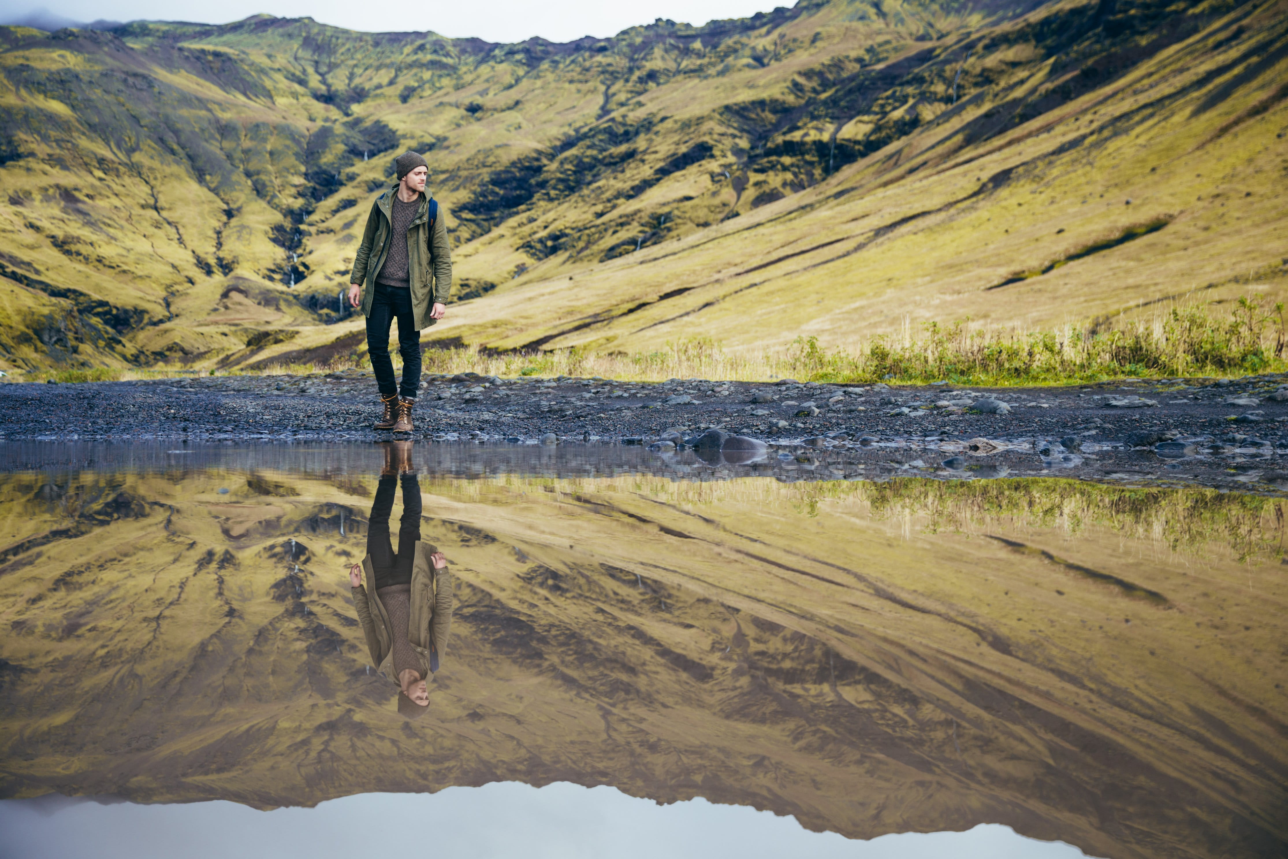 land, Mens Fashion, mountain, remote, amp, man, Water, Mirror, Ponds, no people, scenics - nature, idyllic, nature, Earth, beauty in nature, Reflection, HD Wallpaper