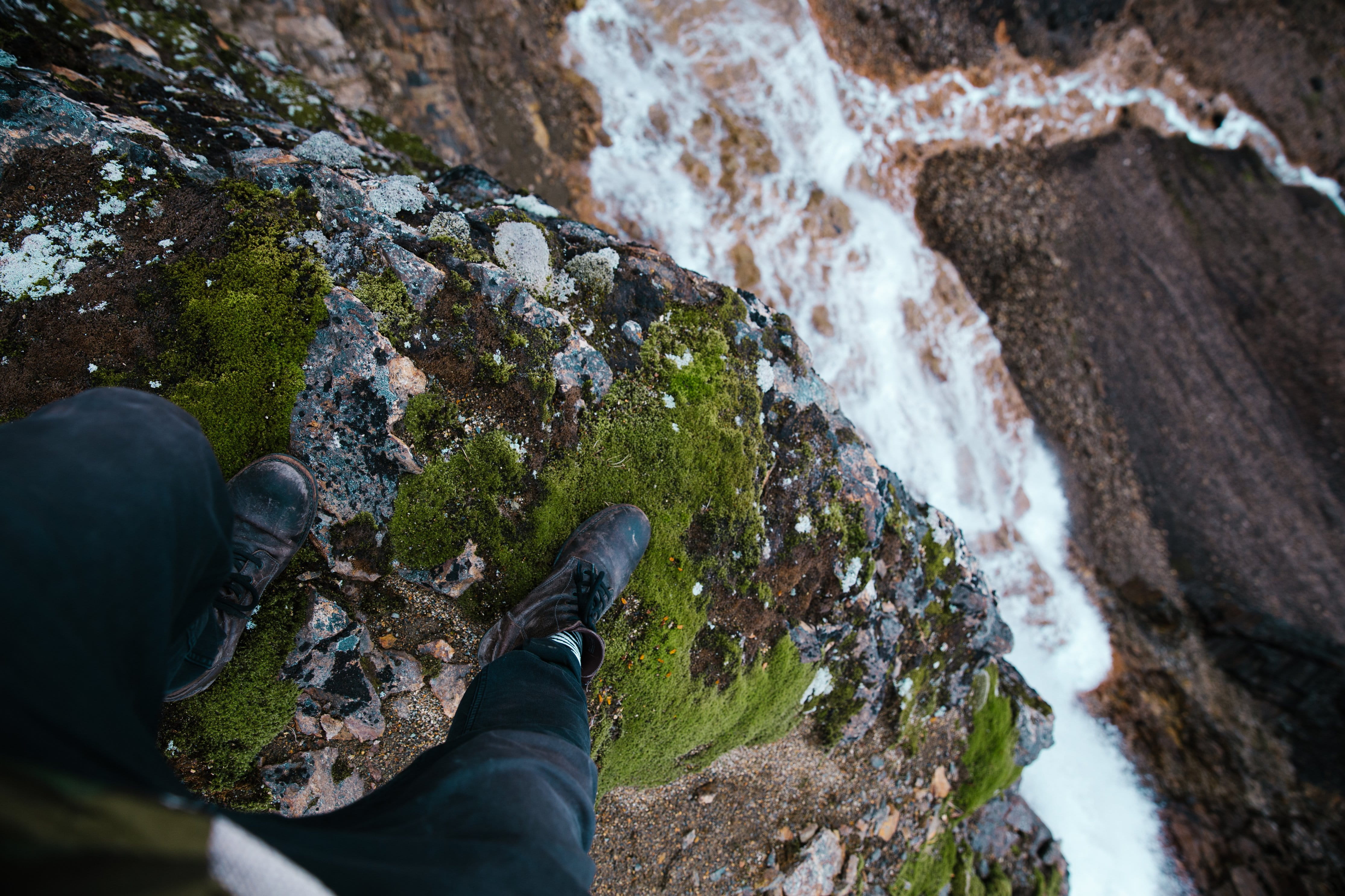 real people, Men, Waterfalls, nature, high angle view, personal perspective, human body part, Water, 4K, standing, edge, flowing water, Around the World, HD Wallpaper