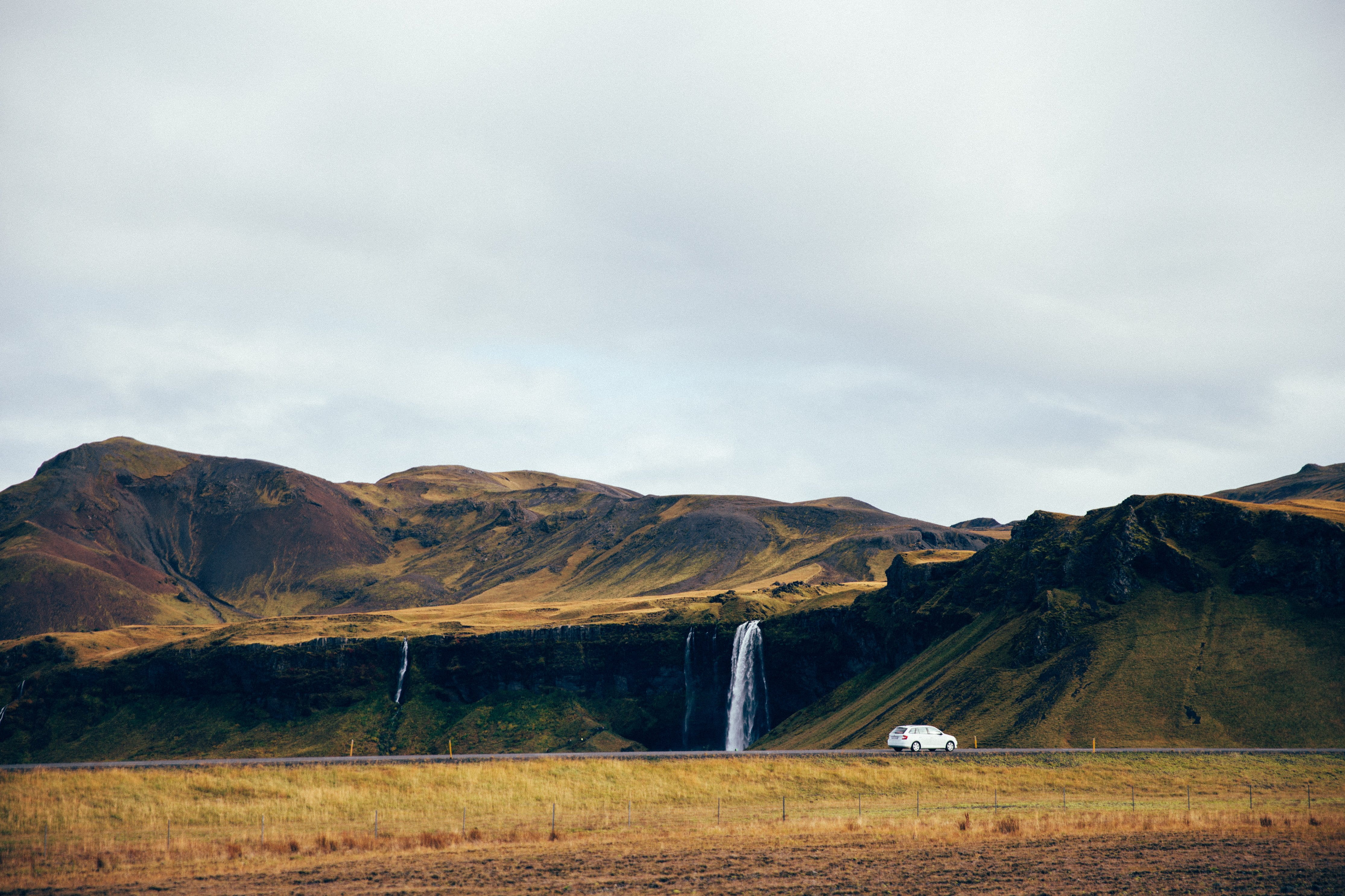 beauty in nature, Landscape, sky, mountain range, photo, Water, cloud - sky, land, mode of transportation, Waterfalls, Ocean, mountain, non-urban scene, HD Wallpaper