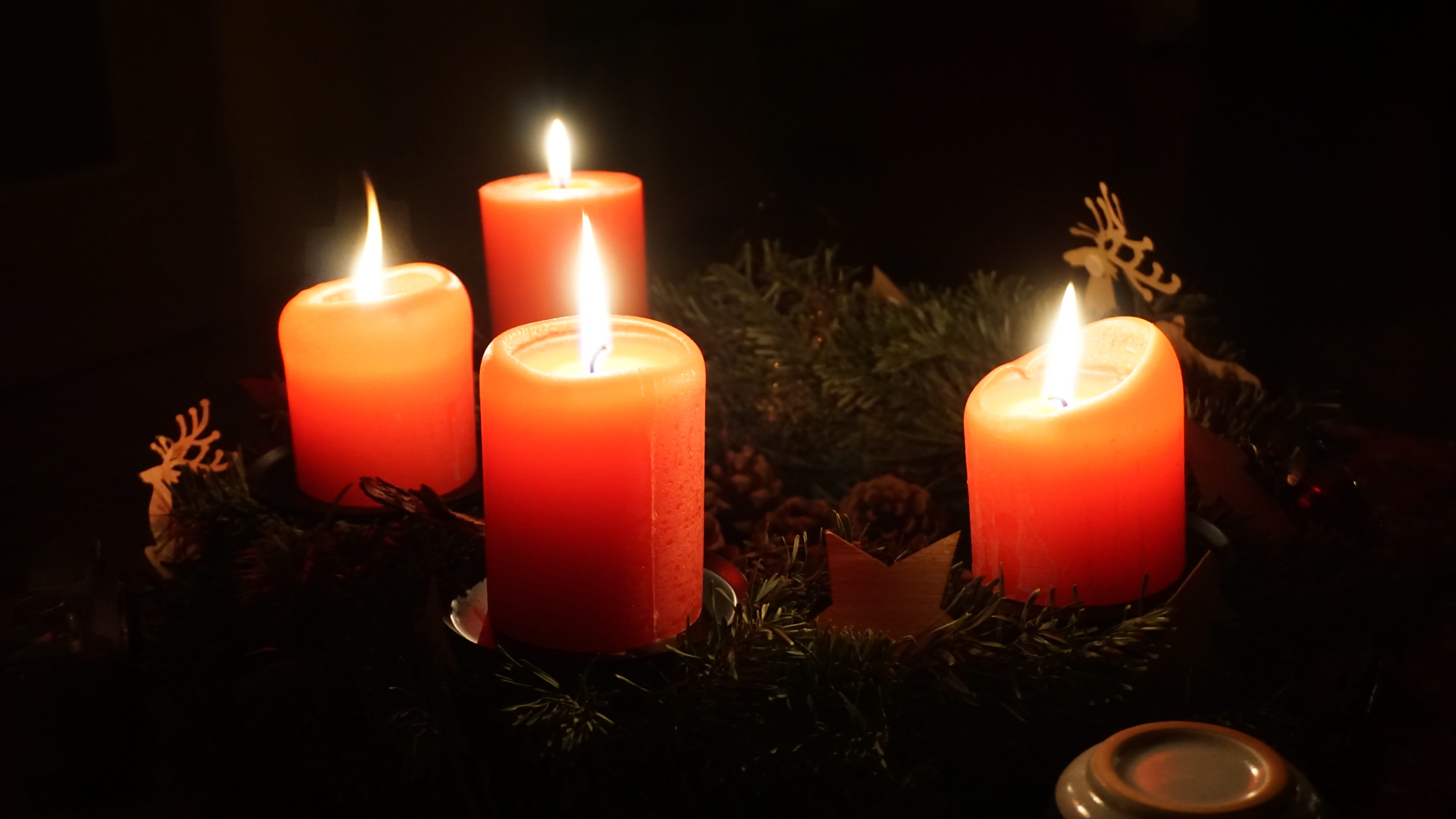 christmas decoration, tradition, melting, warm tones, christmas jewelry, illuminated, close-up, light - Natural Phenomenon, candlelight, 4 candles, christmas time, HD Wallpaper