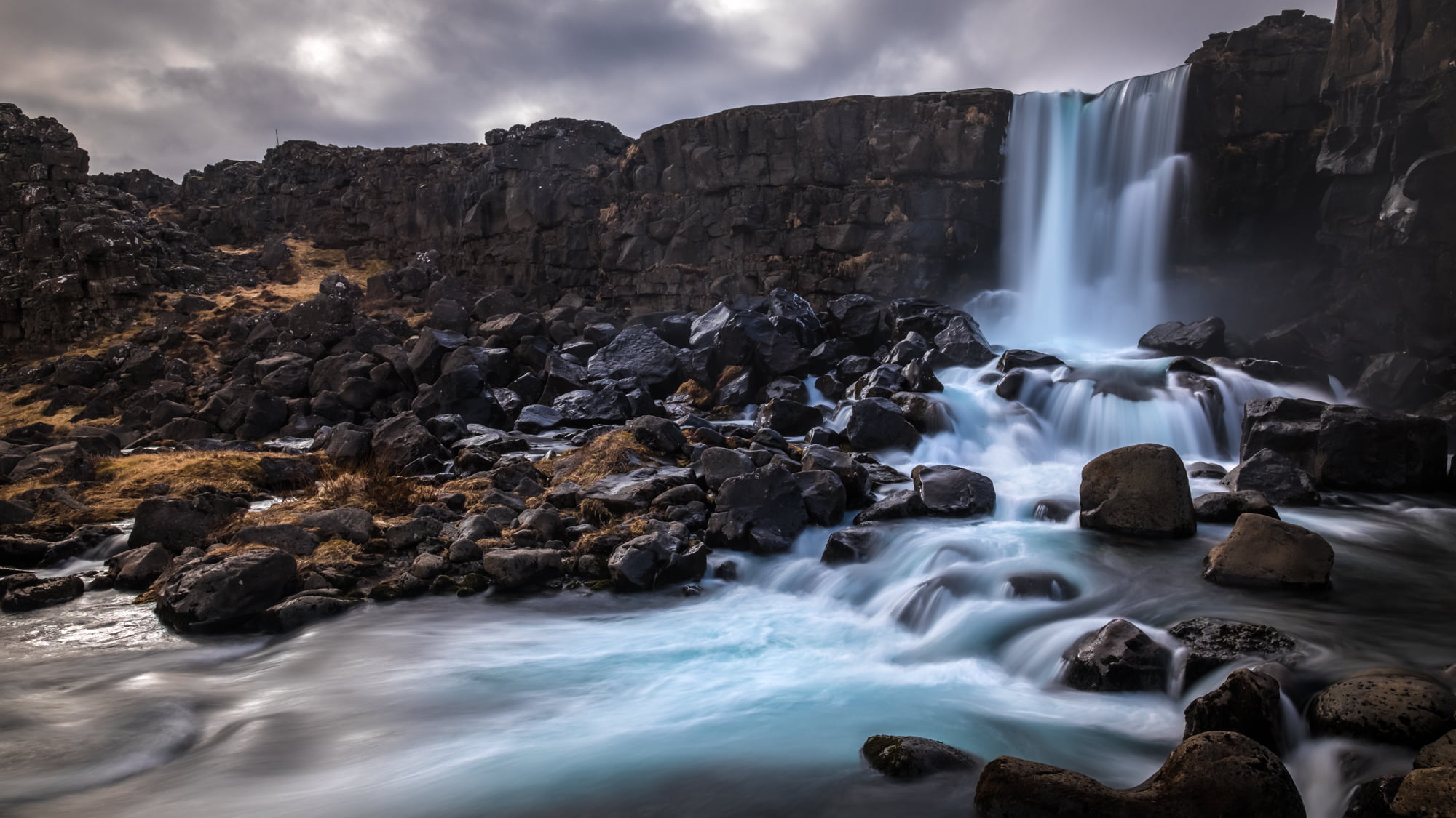 surrounded, time, scenics, lapse, Southern Region, river, water falls, stones, Iceland, photography, clouds, heavy, falls, beauty In Nature, landscape, HD Wallpaper