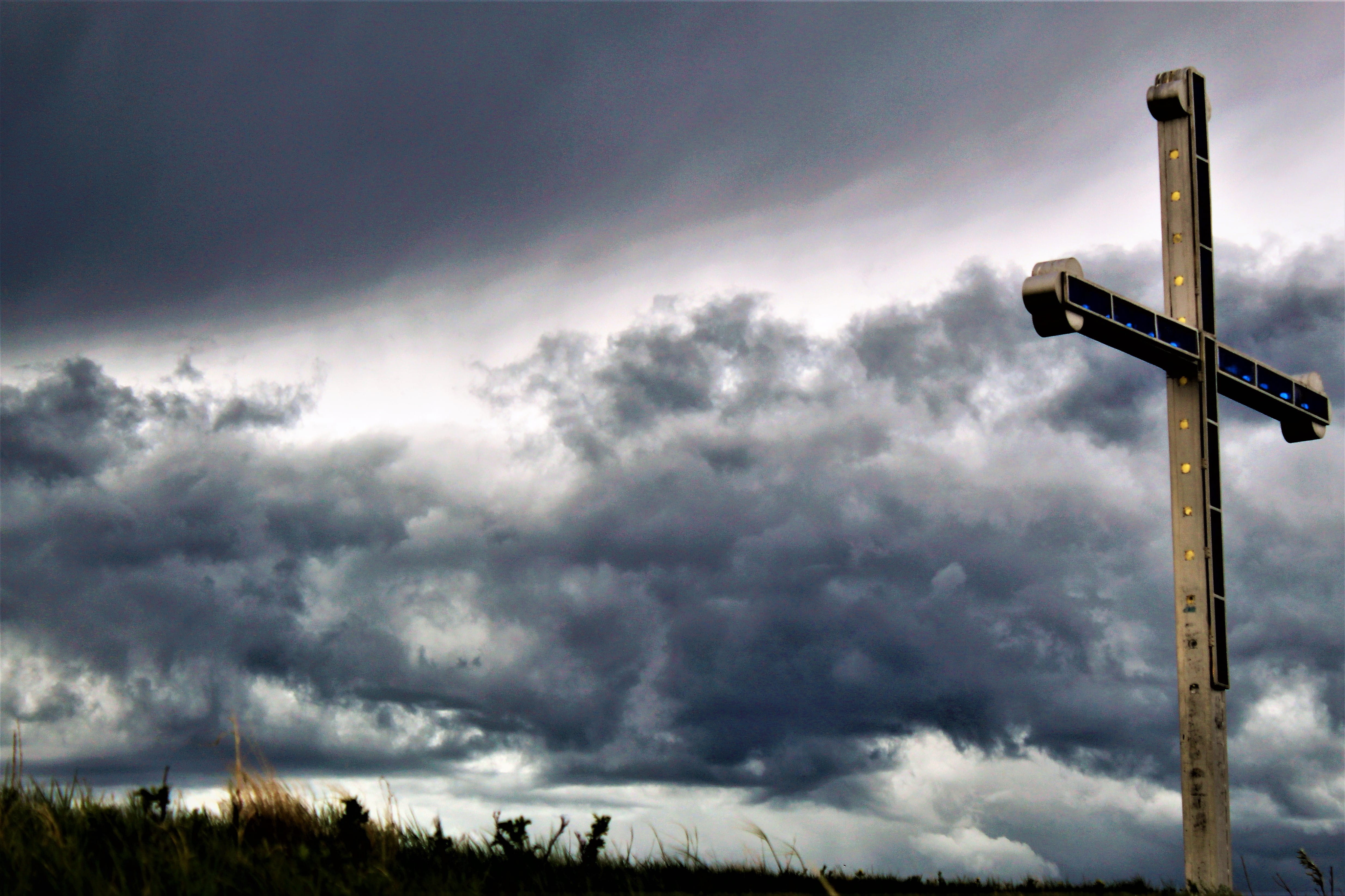 lebret, stormy cloud, canada, religion, religious icon, dusk, stormclouds, cloud - sky, low angle view, overcast, no people, storm cloud, technology, sky, HD Wallpaper