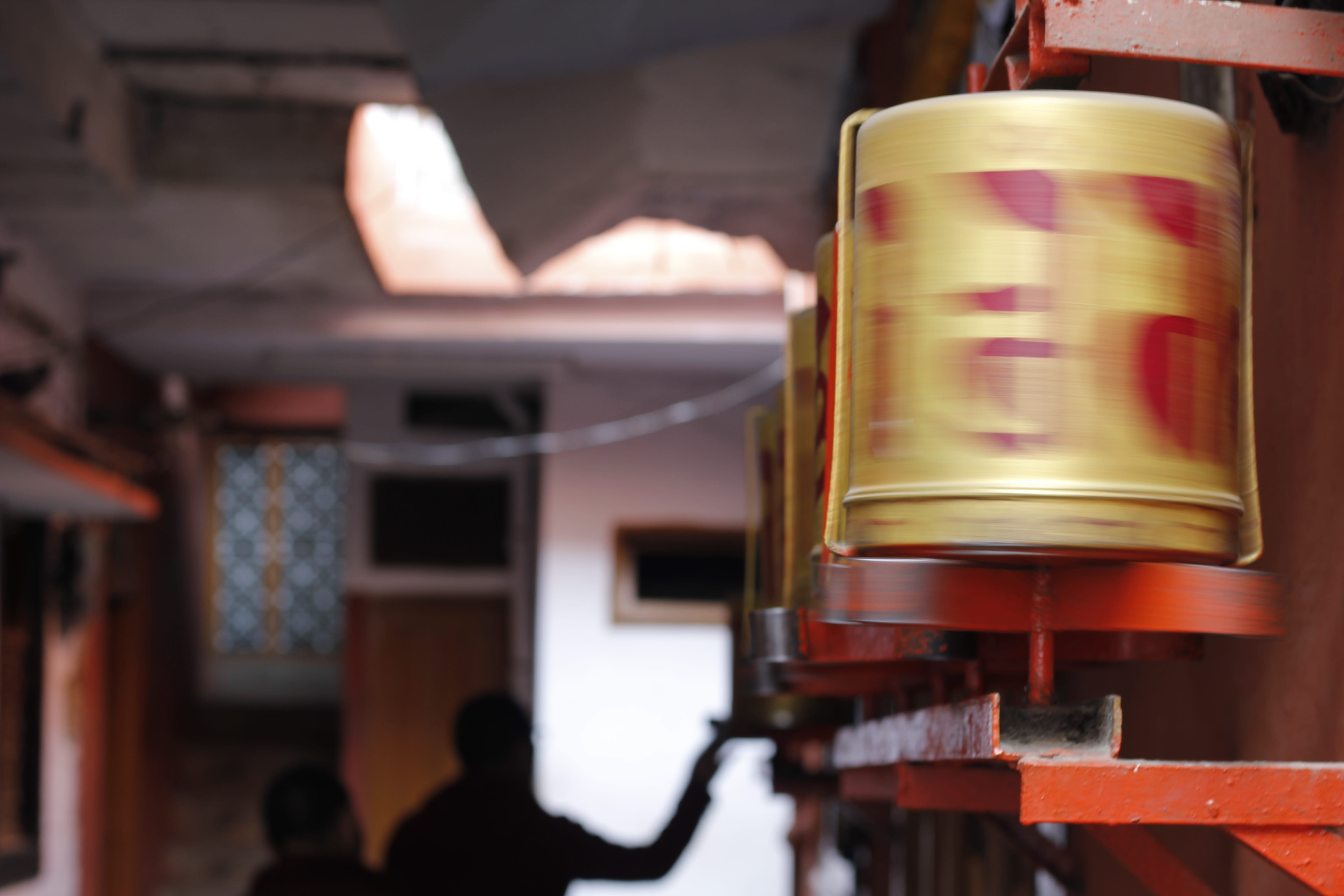 blur, prayers, business, day, focus on foreground, building, tibetan, red, technology, person, spin, close-up, coil, 5K, blessing, machine, factory, lathe, HD Wallpaper