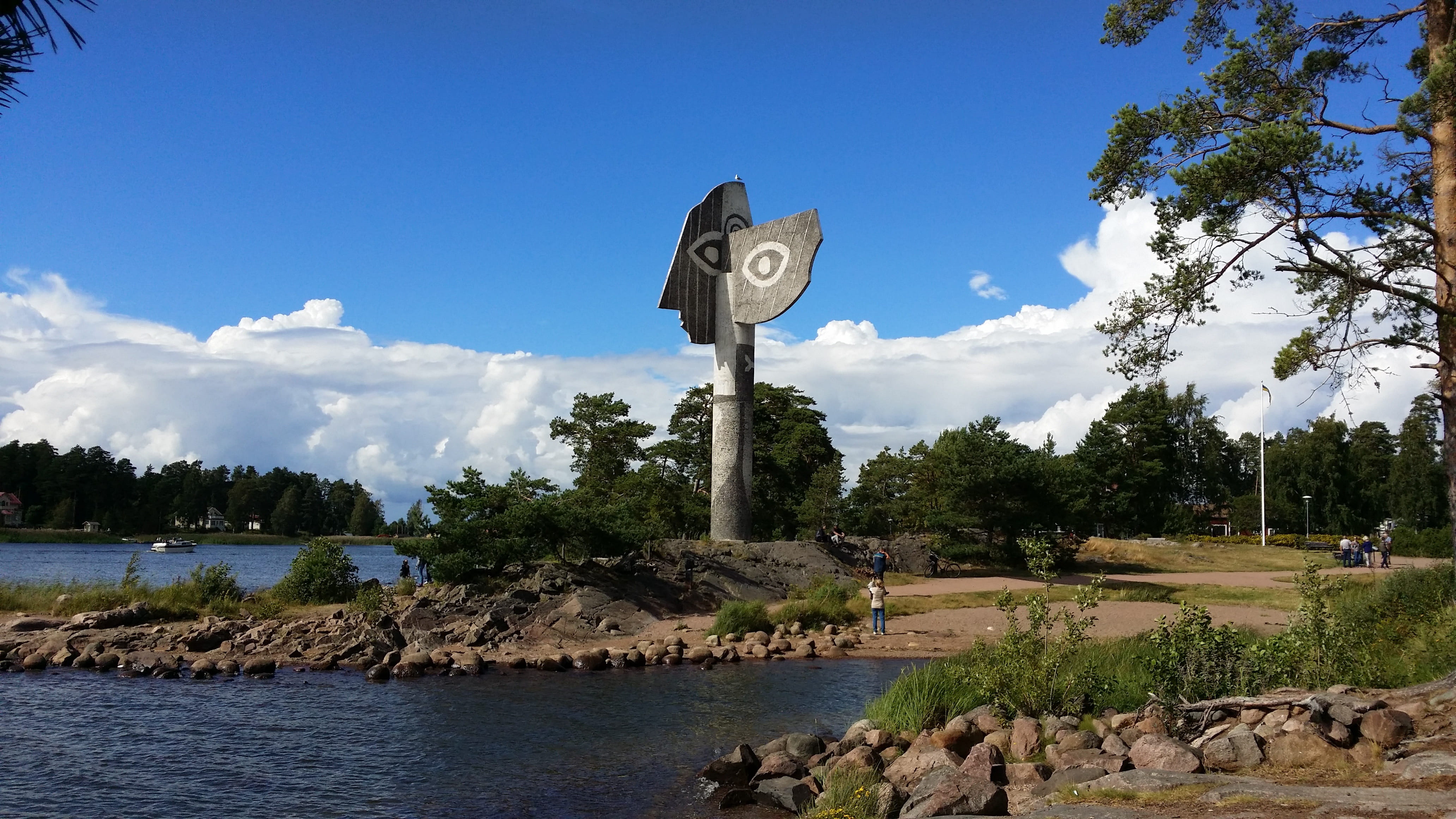 cloud - sky, rock, kristinehamn, sculpture, no people, outdoors, 4K, water, sky, solid, views, architecture, art and craft, built structure, nature, day, HD Wallpaper