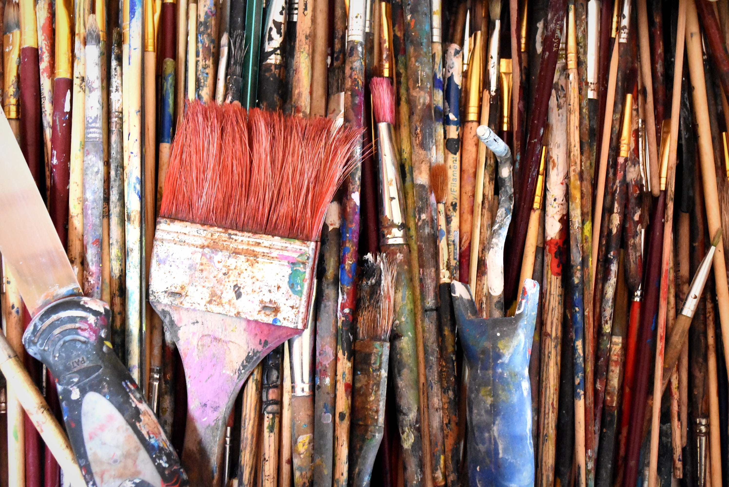 art and craft equipment, Painting, red, no people, close-up, Dye, Brush, collection, tassels, still life, creative, paintbrush, multi colored, craft, near, HD Wallpaper