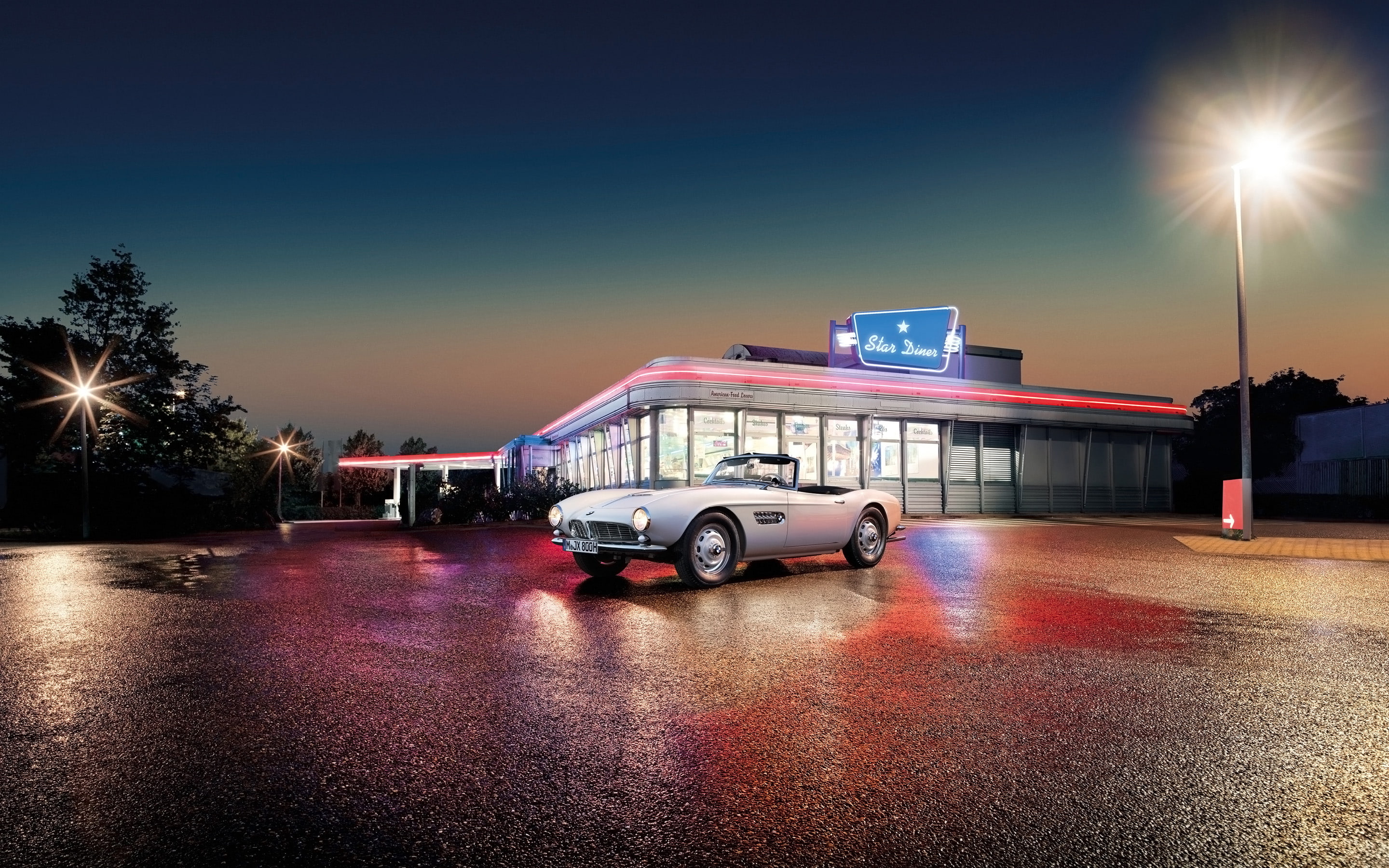 1957 BMW 507, 2K, white, lights, Elvis Presley, HD Wallpaper