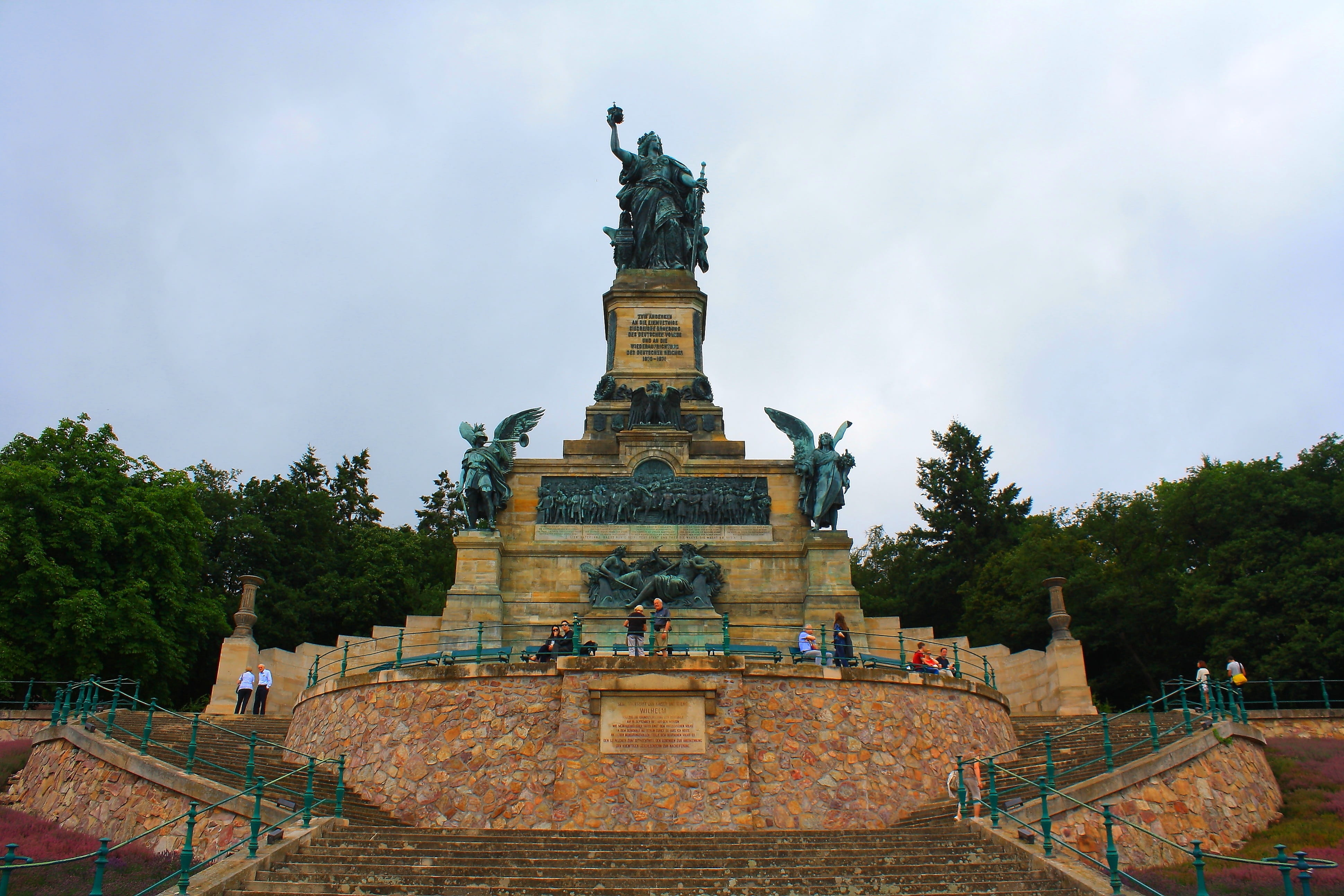 art and craft, representation, tree, the past, rüdesheim, germania, sculpture, built structure, places of interest, the niederwalddenkmal, plant, human representation, HD Wallpaper