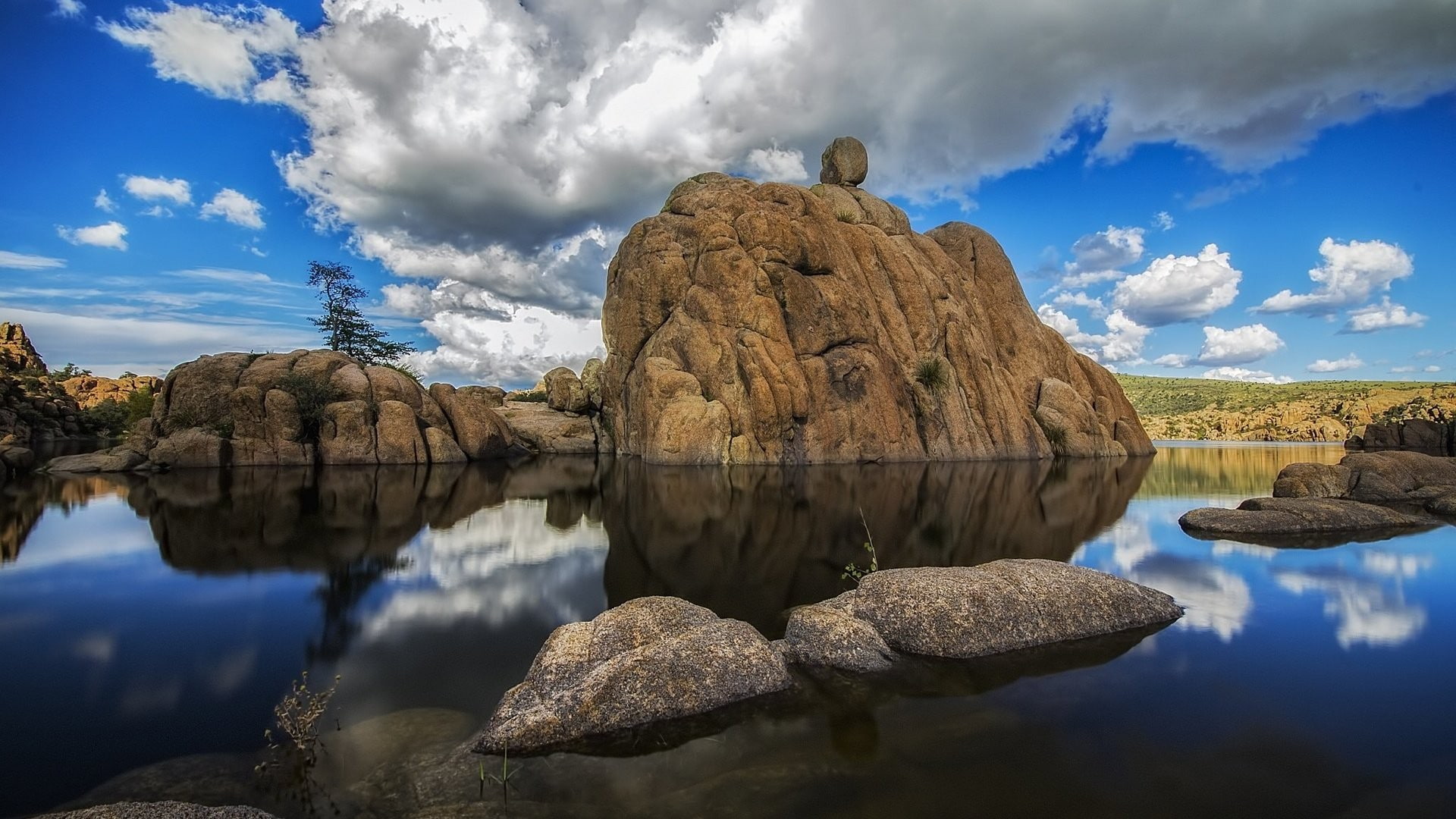 day, rock - object, outdoors, geology, sky, scenics - nature, non-urban scene, trees, no people, stone, landscape, 1080P, tranquil scene, hills, sea, nature, HD Wallpaper