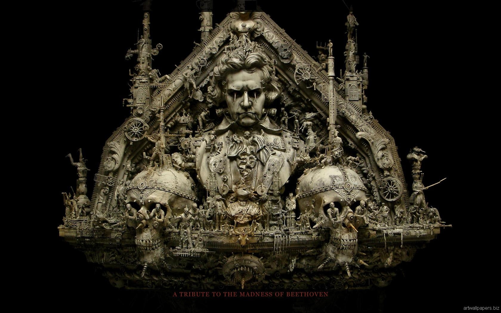 architecture, craft, built structure, studio shot, creativity, art, sculpture, indoors, statue, spirituality, black background, belief, Kuksi, the past, HD Wallpaper