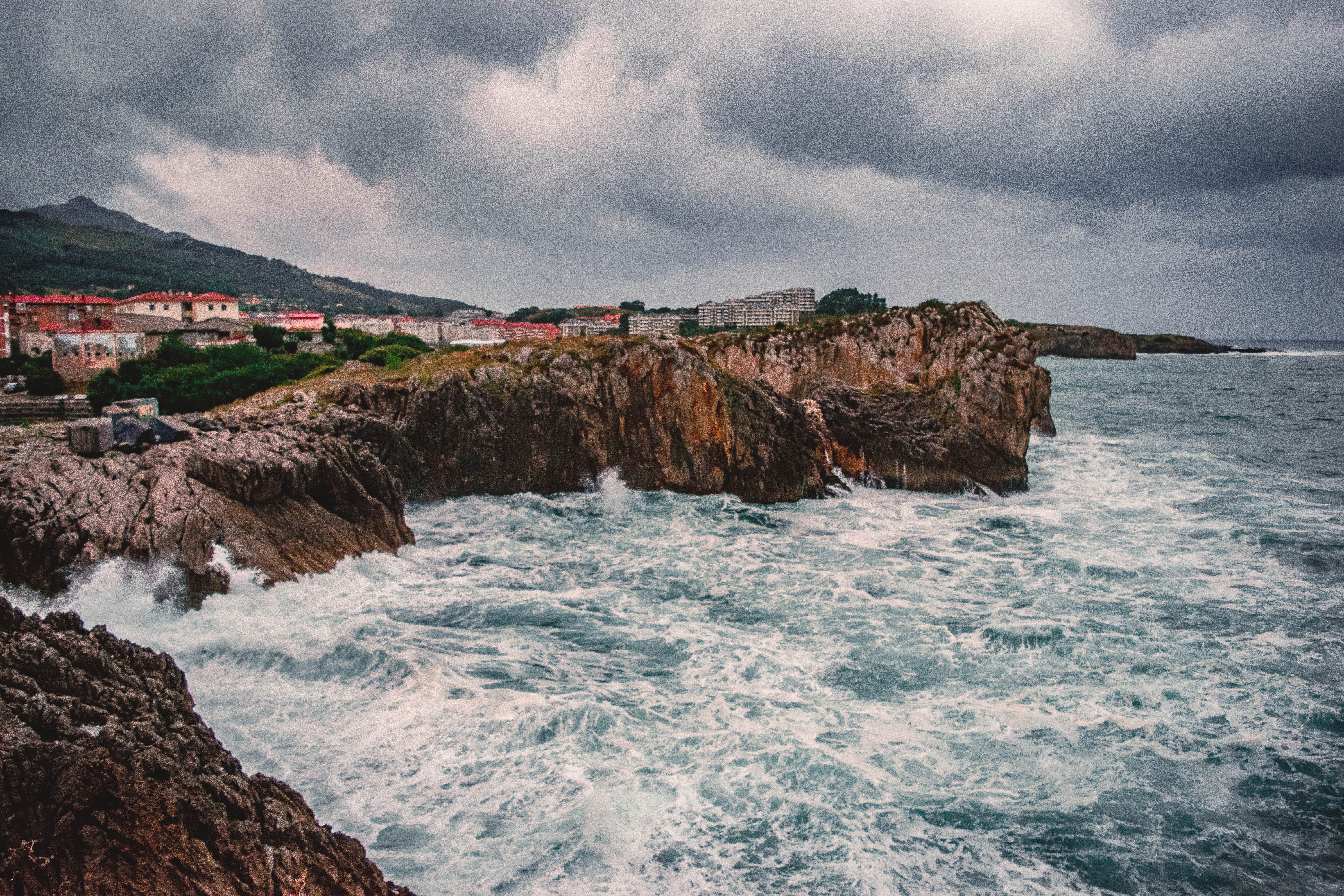 solid, cloudy, sea, 5K, cave, land, beauty in nature, day, rocky coastline, beach, clouds, power in nature, coast, spain, waves, promontory, ocean, scenics - nature, HD Wallpaper