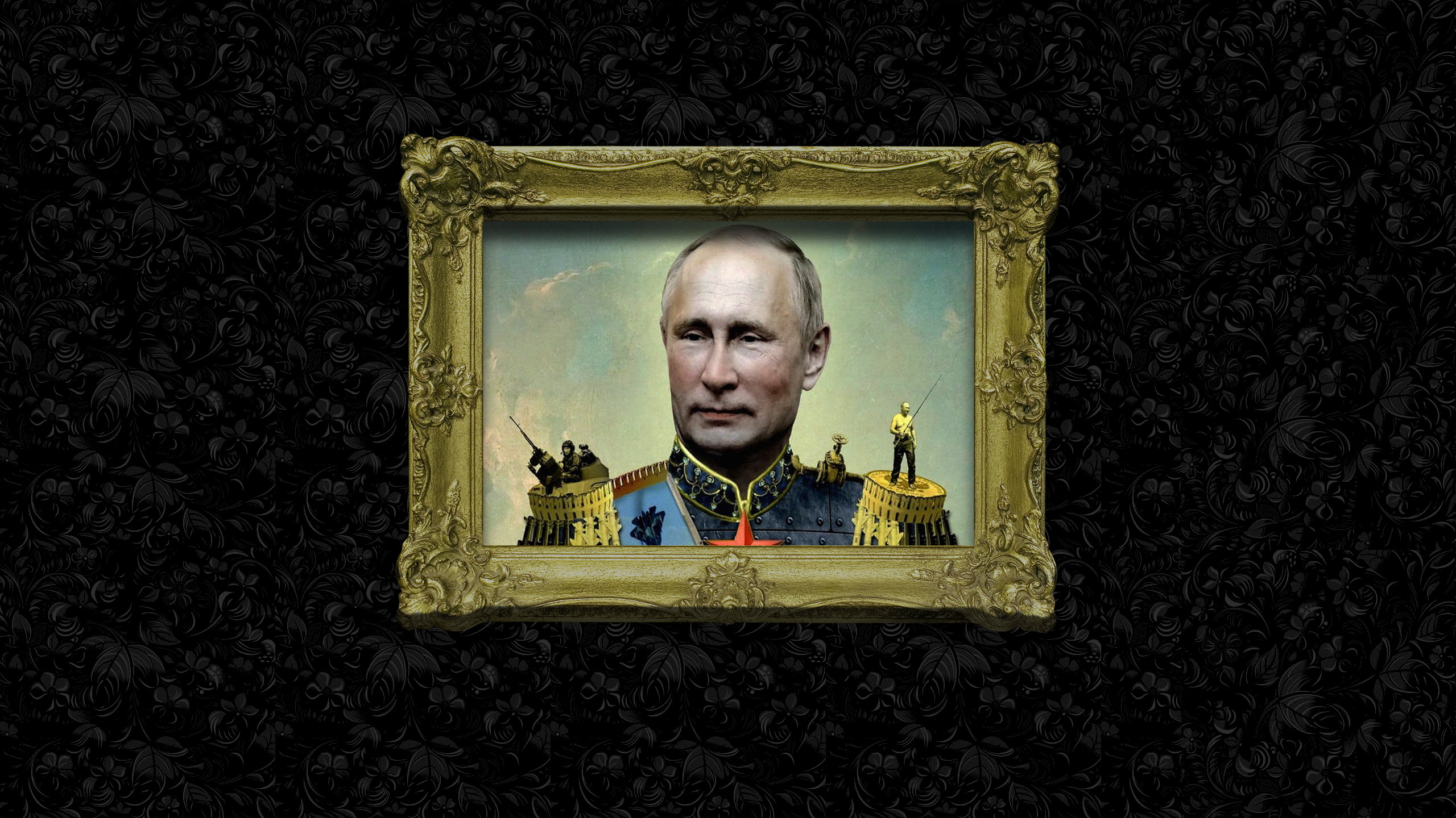 Baroque, caricature, Russia, 2K, black background, Vladimir Putin, presidents, HD Wallpaper