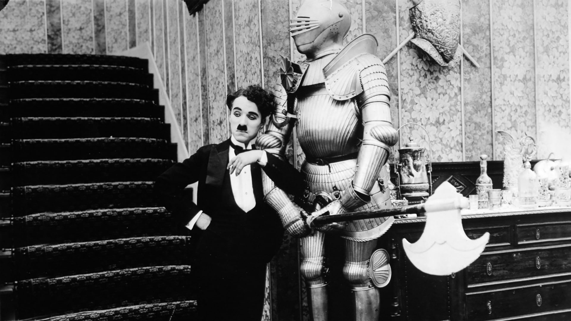 chaplin, 1080P, b w, charlie, armor, HD Wallpaper