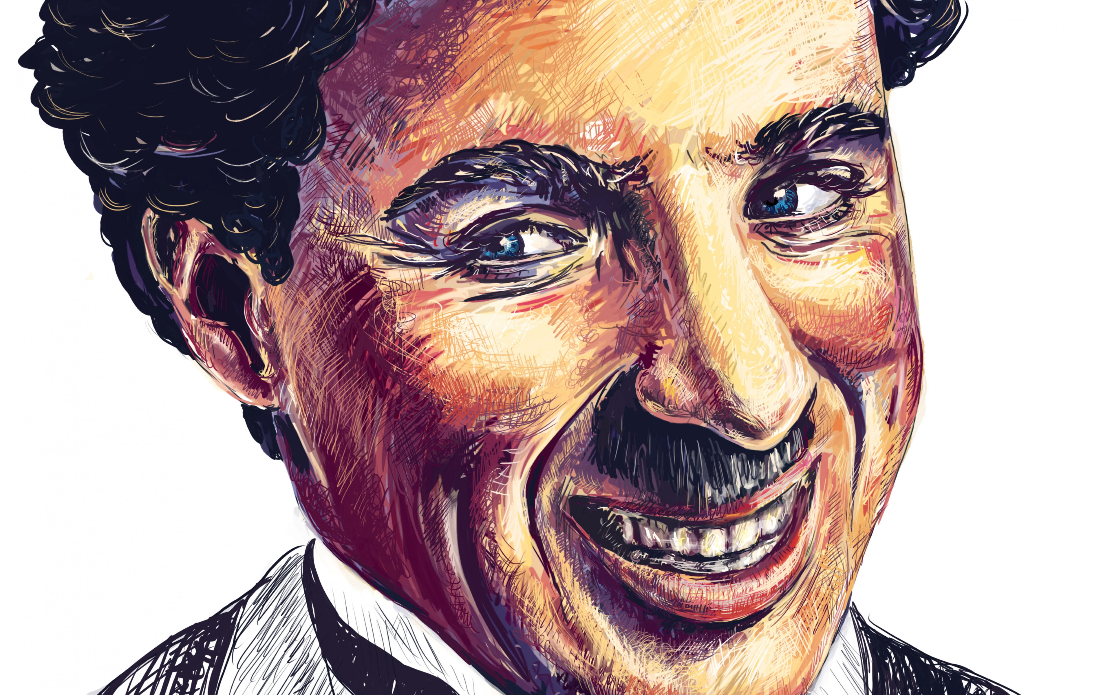 smile, download 3840x2400 charlie chaplin, 4K, actor backgrounds, art, charlie chaplin, HD Wallpaper