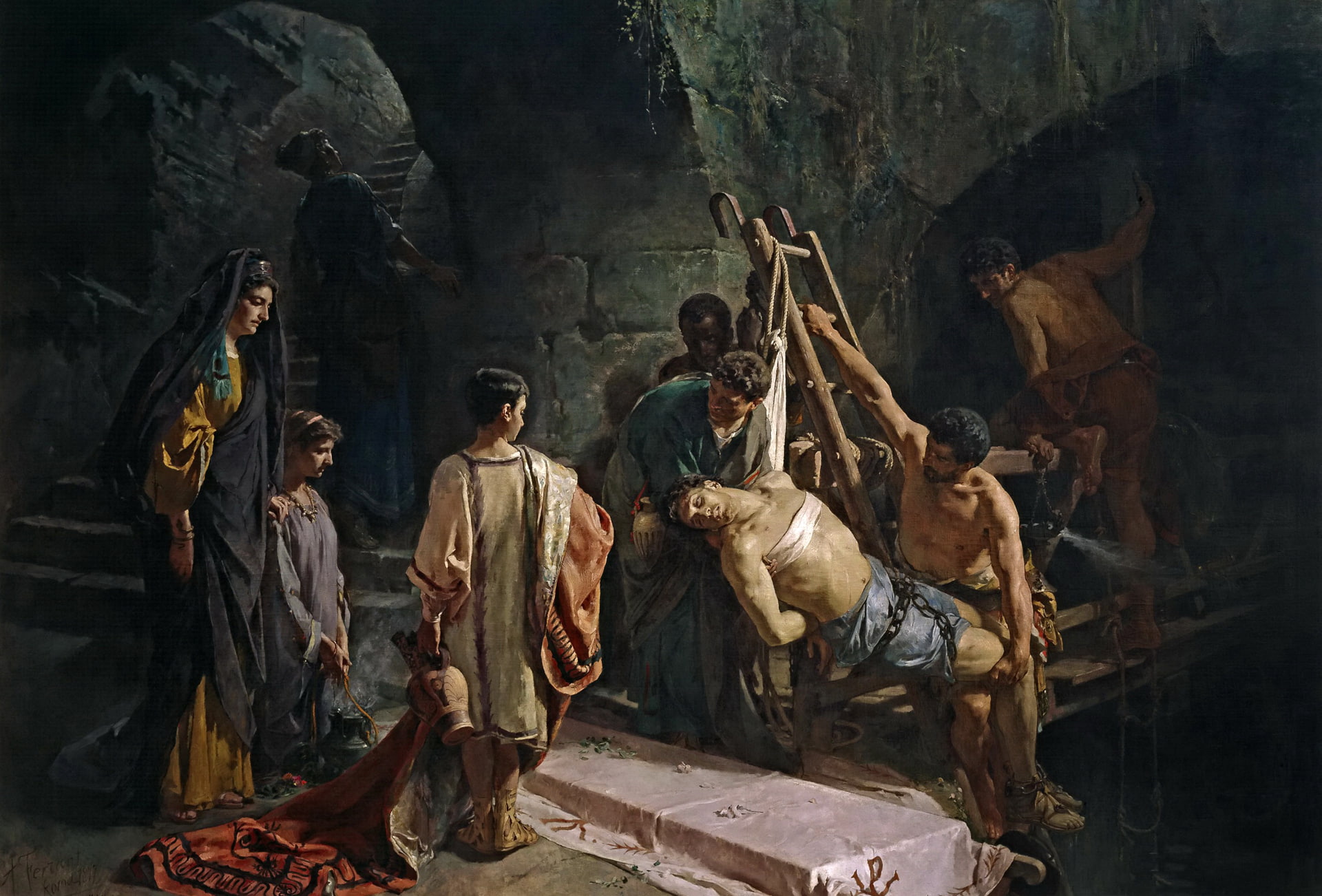 genre, 1080P, The Burial Of St. Sebastian, mythology, picture, interior, Alejandro Ferrante and fishermans, HD Wallpaper