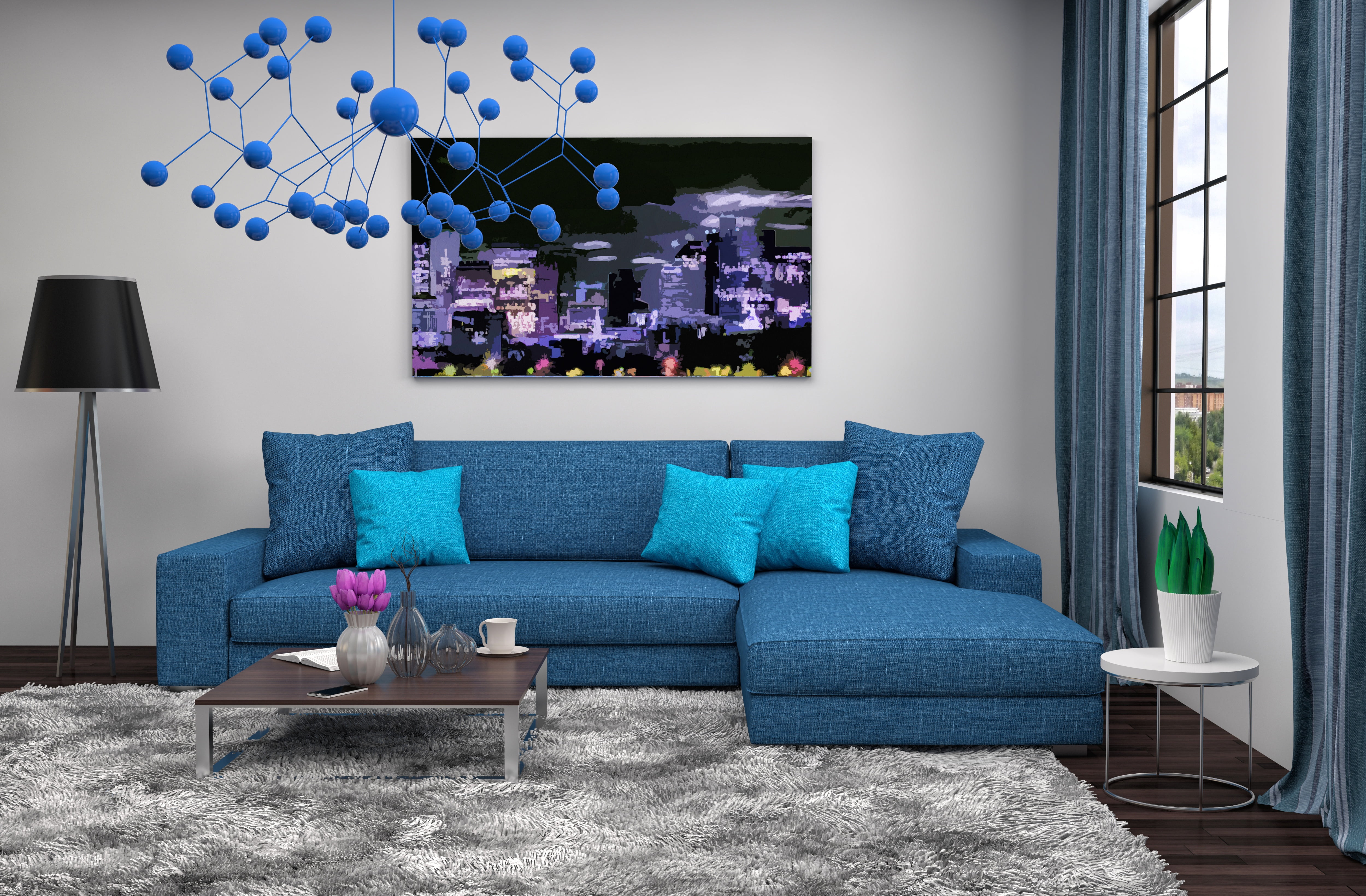 sofa, 4K, style, living room, chandelier, interior, picture, design, modern, HD Wallpaper