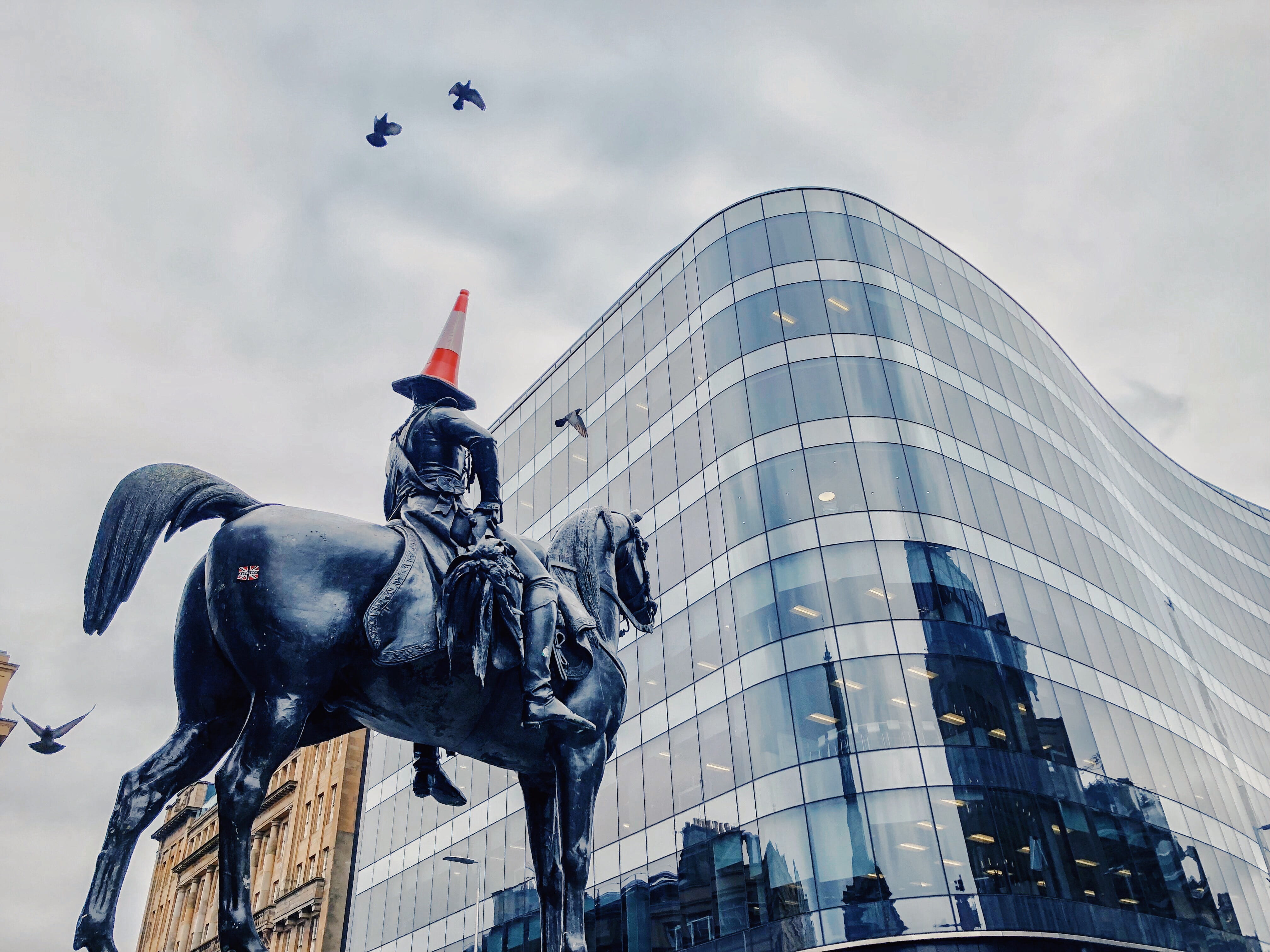 steeple, ride, representation, riding, mammal, animal wildlife, livestock, animal, near, architecture, bird, person, horse, male likeness, city, outdoors, HD Wallpaper