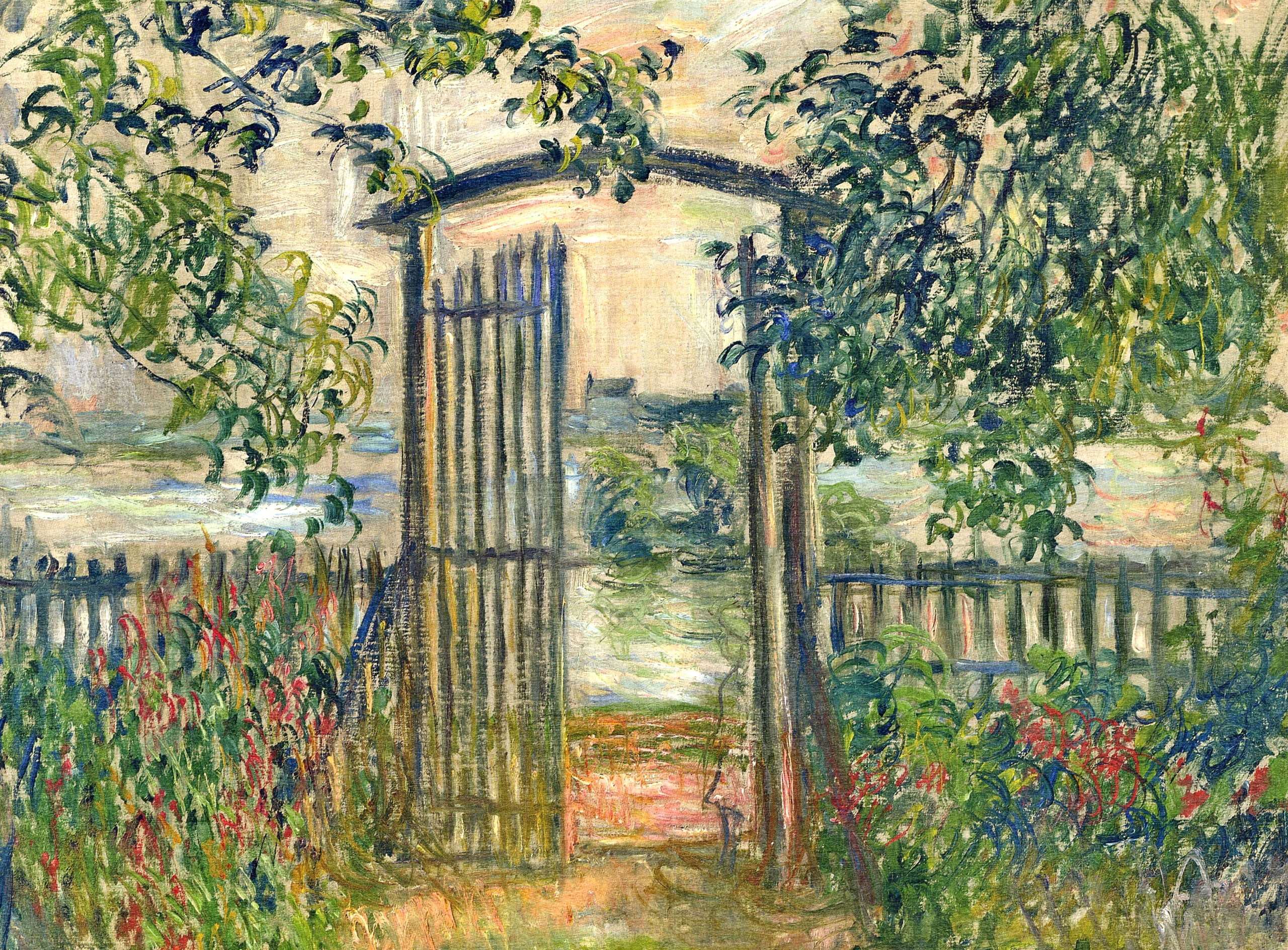landscape, picture, 2K, Claude Monet, Garden Gate in Vetee, HD Wallpaper