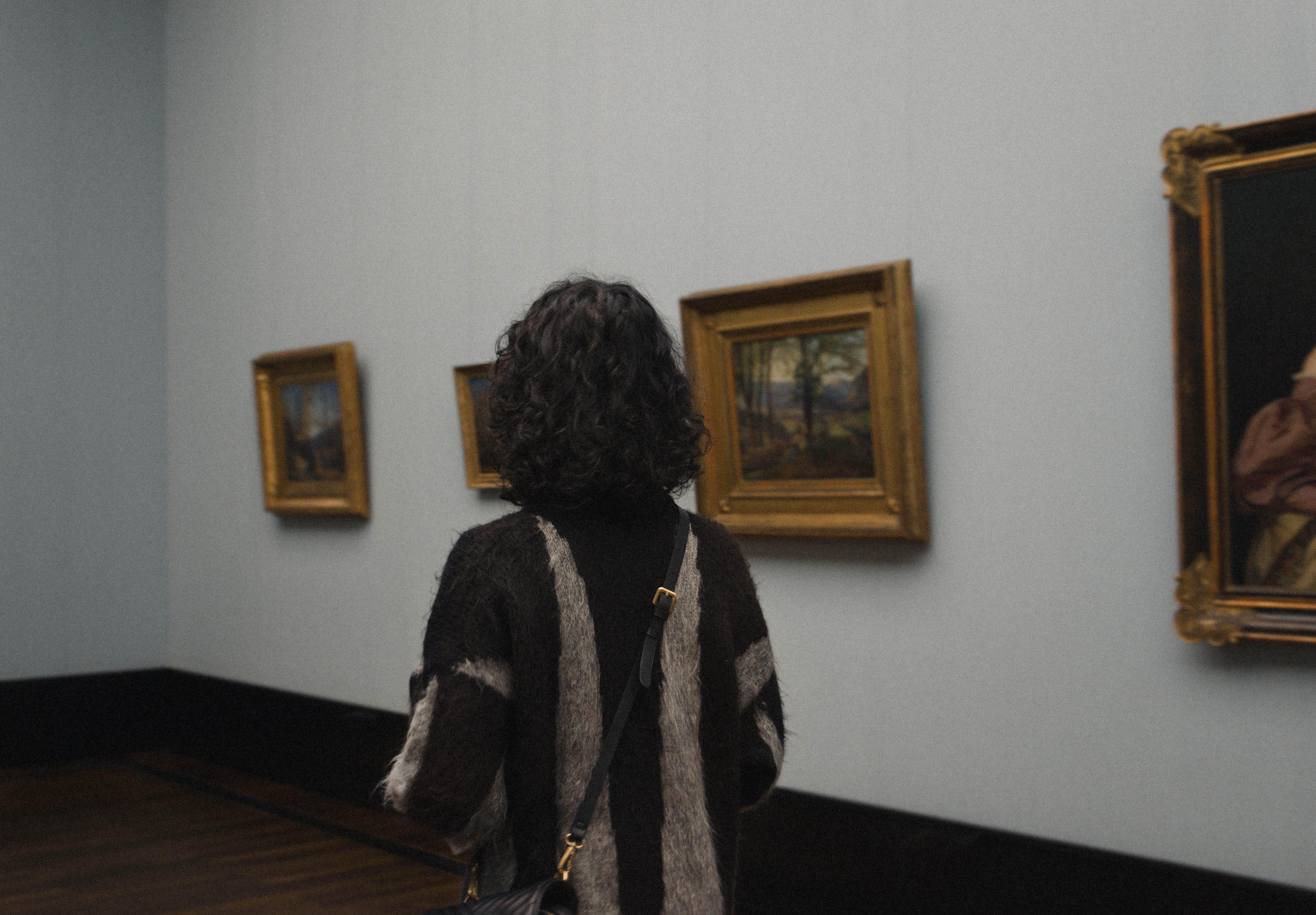 standing, alte nationalgalerie, built structure, hairstyle, waist up, back, museum, women, art museum, woman, picture frame, indoors, art, paintings, exhibition, HD Wallpaper