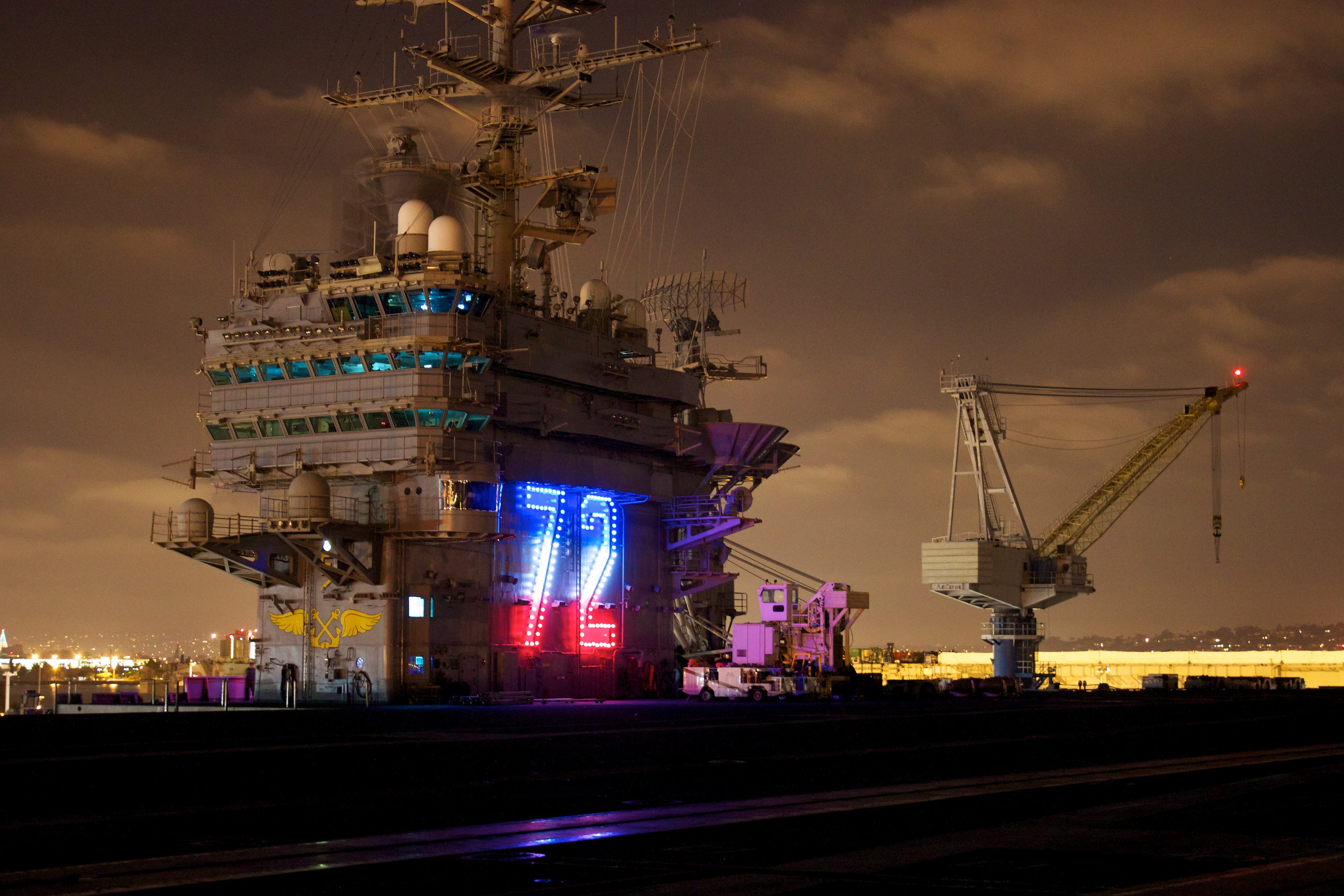 nature, cloud - sky, uss abraham lincoln cvn 72, city, construction industry, sky, travel destinations, dusk, water, illuminated, night, industry, crane - construction machinery, HD Wallpaper