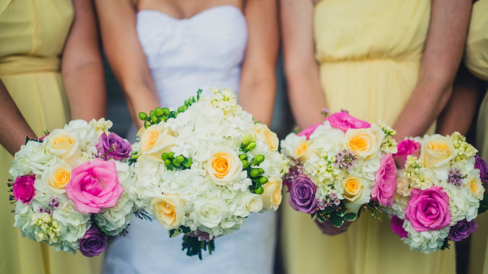 midsection, flowers, rose, positive emotion, holding, nature, 1080P, celebration, freshness, event, ceremony, bridesmaid, women, bride, beauty in nature, HD Wallpaper
