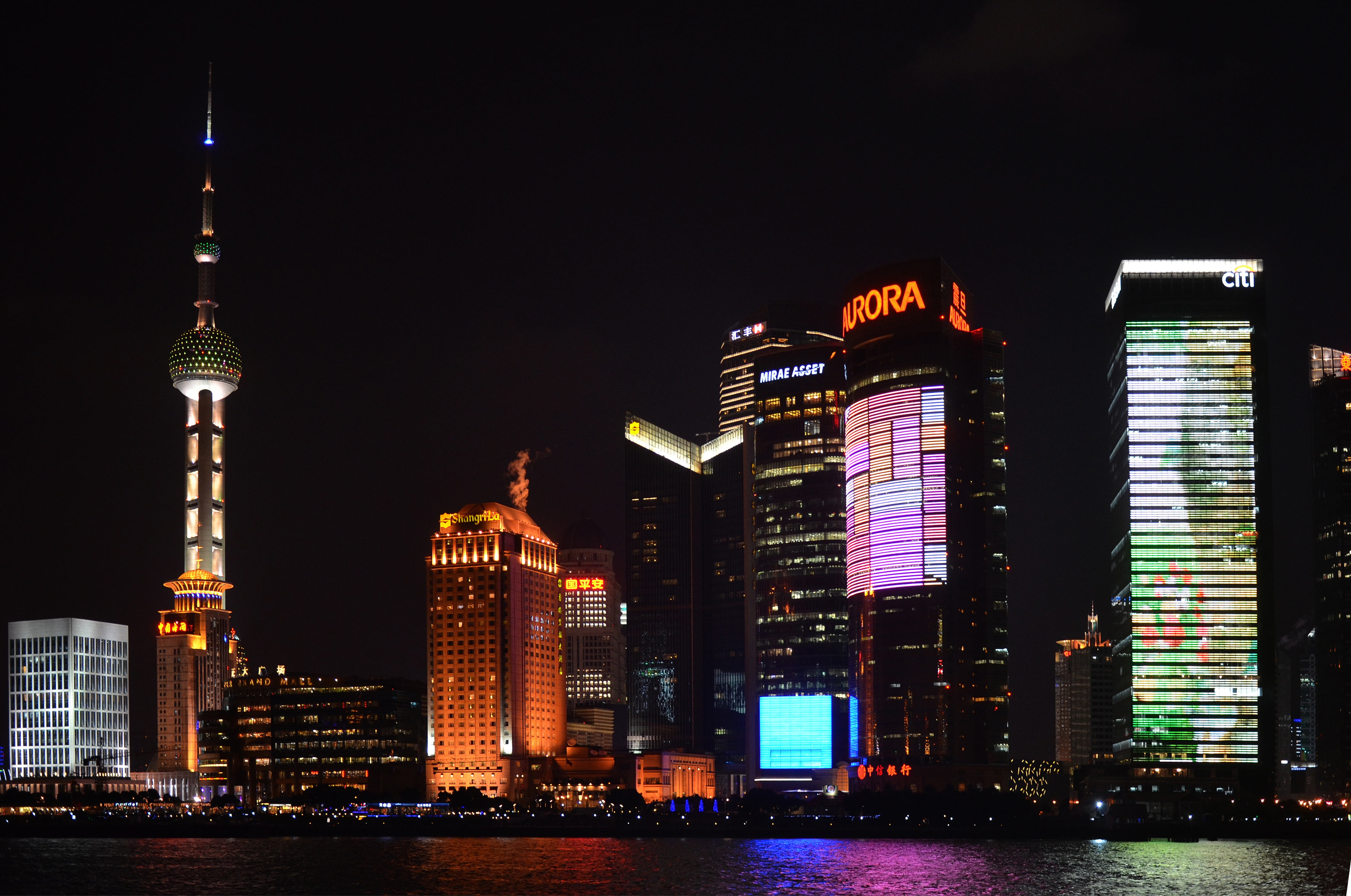 financial district, asia, building Exterior, urban Skyline, 4K, cityscape, illuminated, water, architecture, building, pudong, city, downtown District, HD Wallpaper