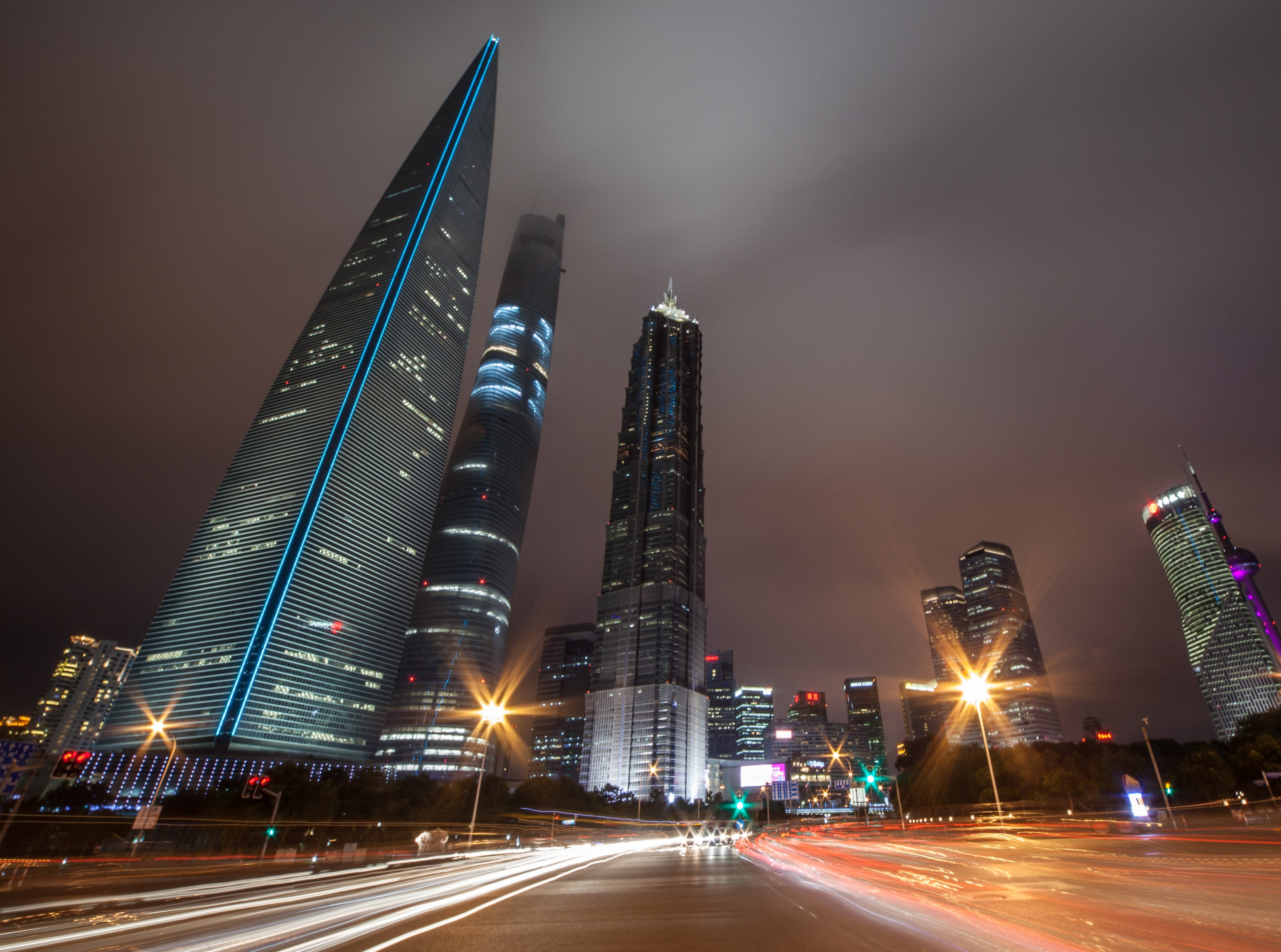 City, Lights, hd, Pudong, Architecture, outdoors, Urban, street, skyscraper, modern, street light, China, 5d mark ii, Asia, nature, office building exterior, HD Wallpaper