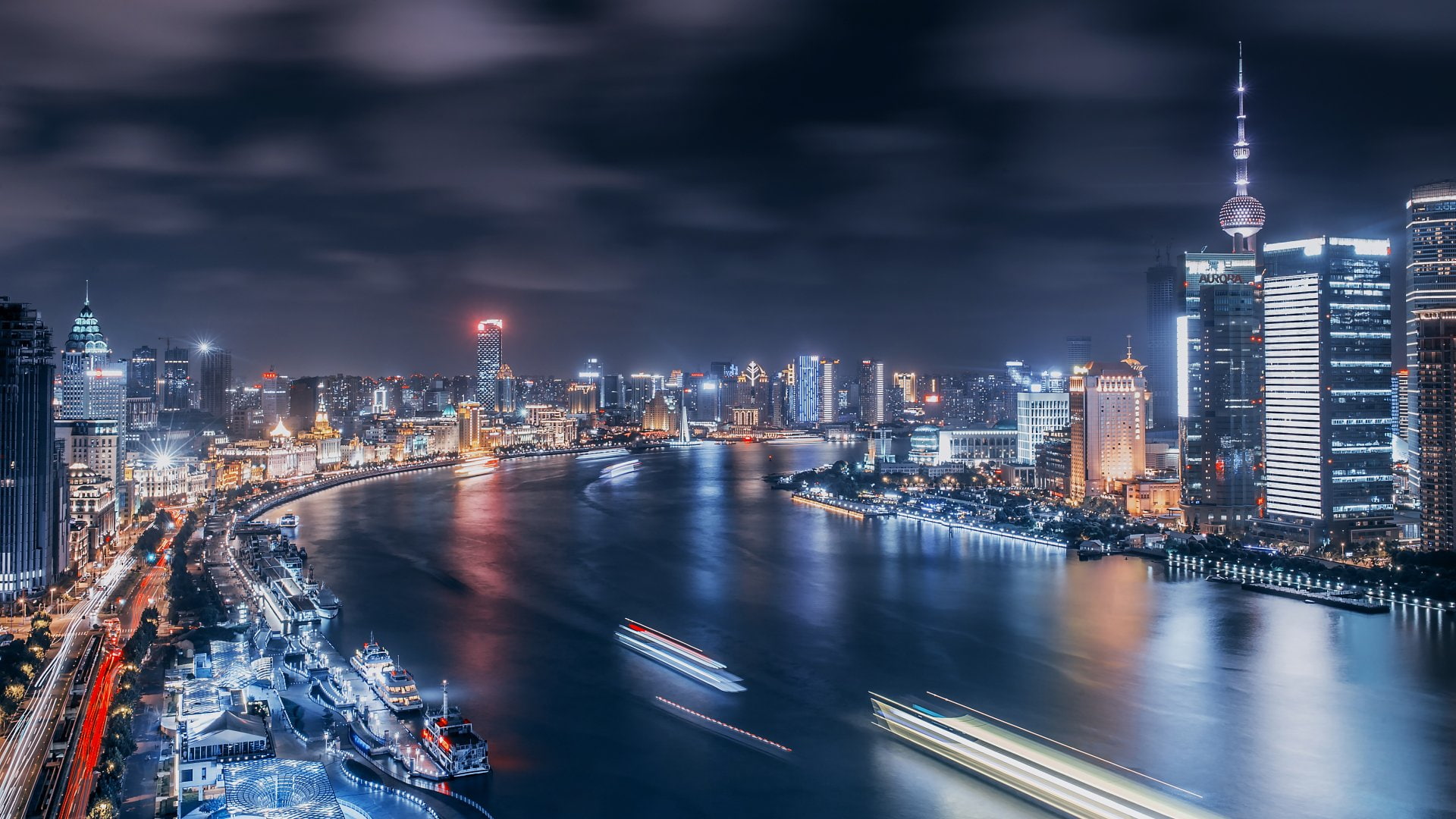 China, Pudong, Cities, Shanghai, 1080P, Night, Huangpu, HD Wallpaper
