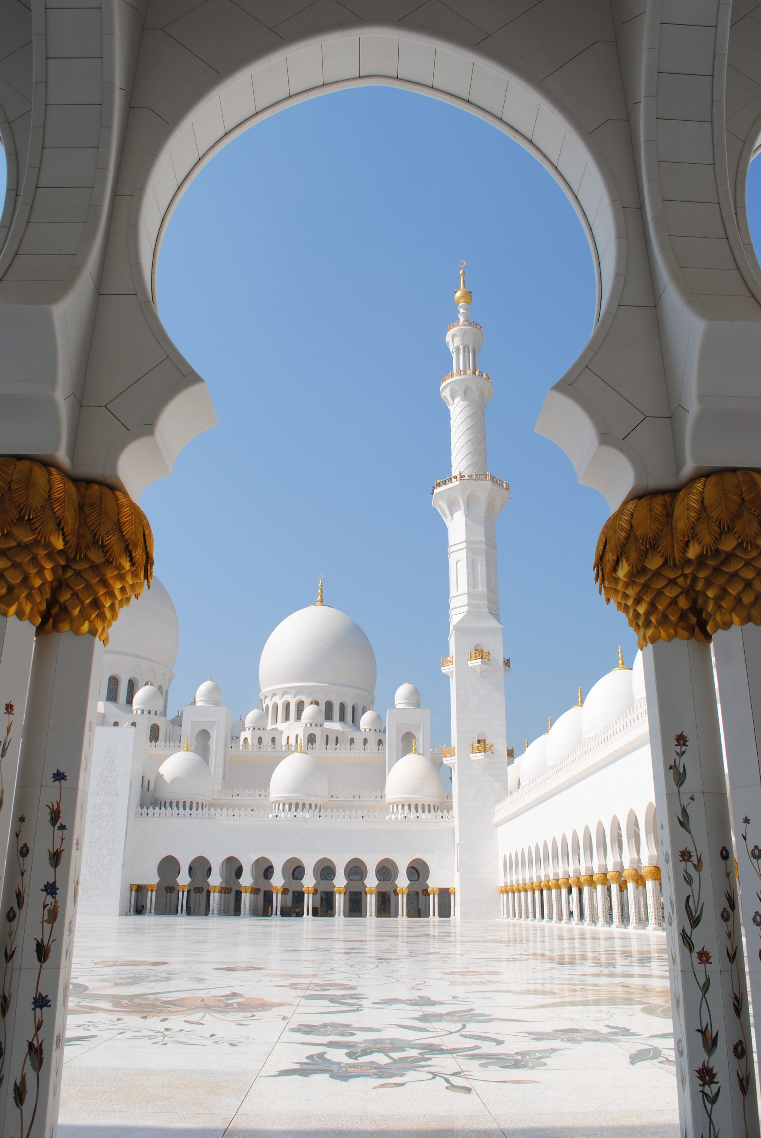 dome, architectural column, belief, clear sky, built structure, islam, tourism, no people, travel, White Mosque, religion, spirituality, cultures, 4K, Phone HD Wallpaper