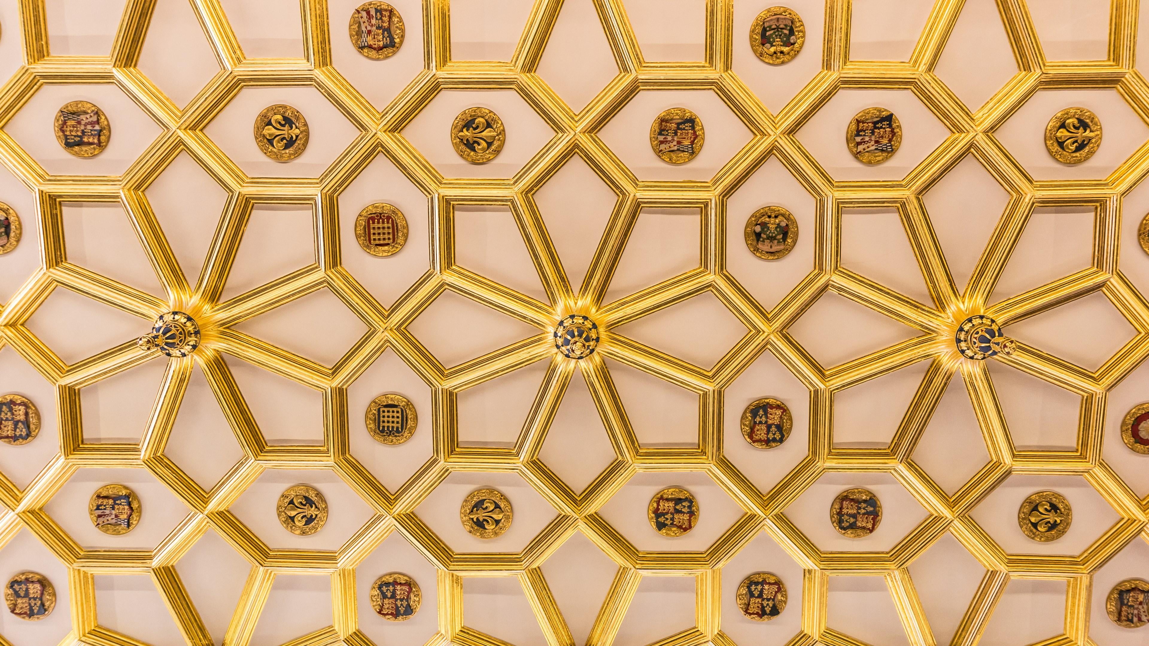art and craft, pattern, design, shape, hampton court palace, full frame, ornate, no people, london, gold colored, close-up, architecture, built structure, HD Wallpaper