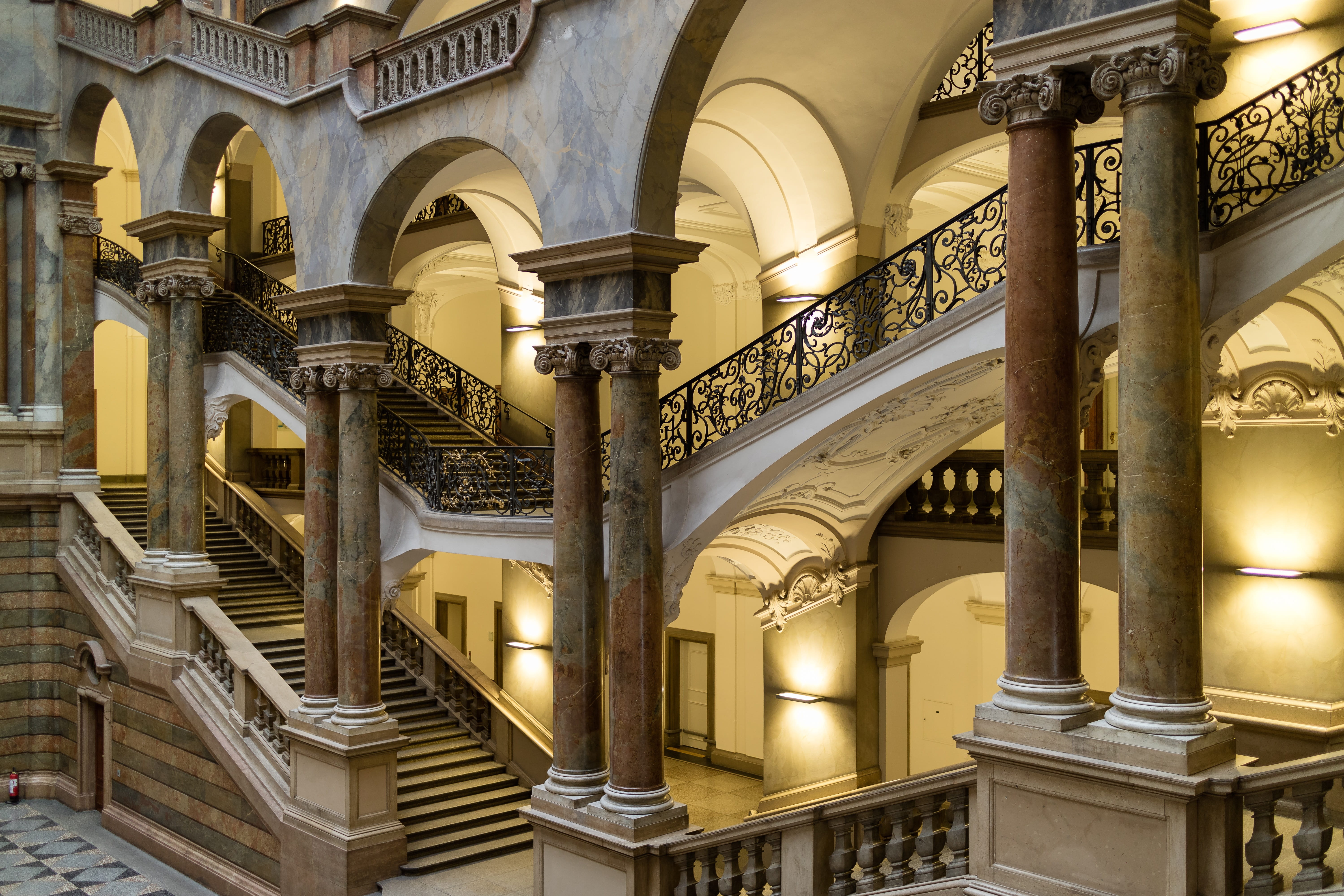 district court, wall, architecture, place of worship, stairs, germany, lighting equipment, travel destinations, ways, Bavaria, Palace Of Justice, built structure, HD Wallpaper