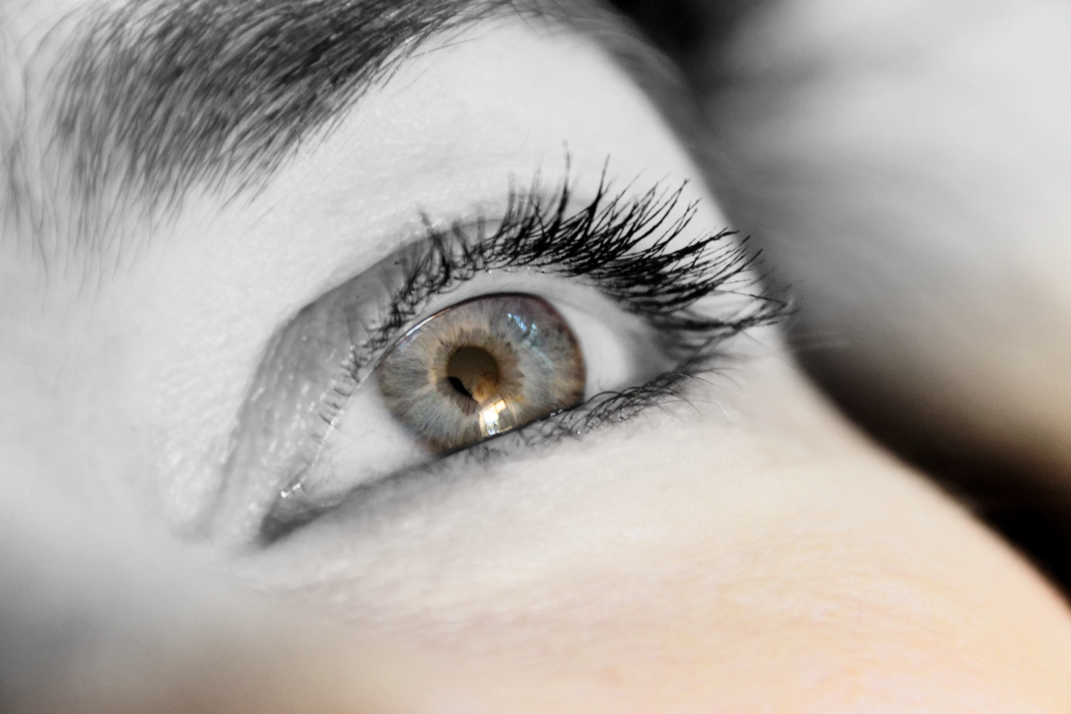body part, right, view, female, sensory perception, young adult, eyelash, grayscale, portrait, human body part, photography, woman, close-up, 2K, contemplation, HD Wallpaper