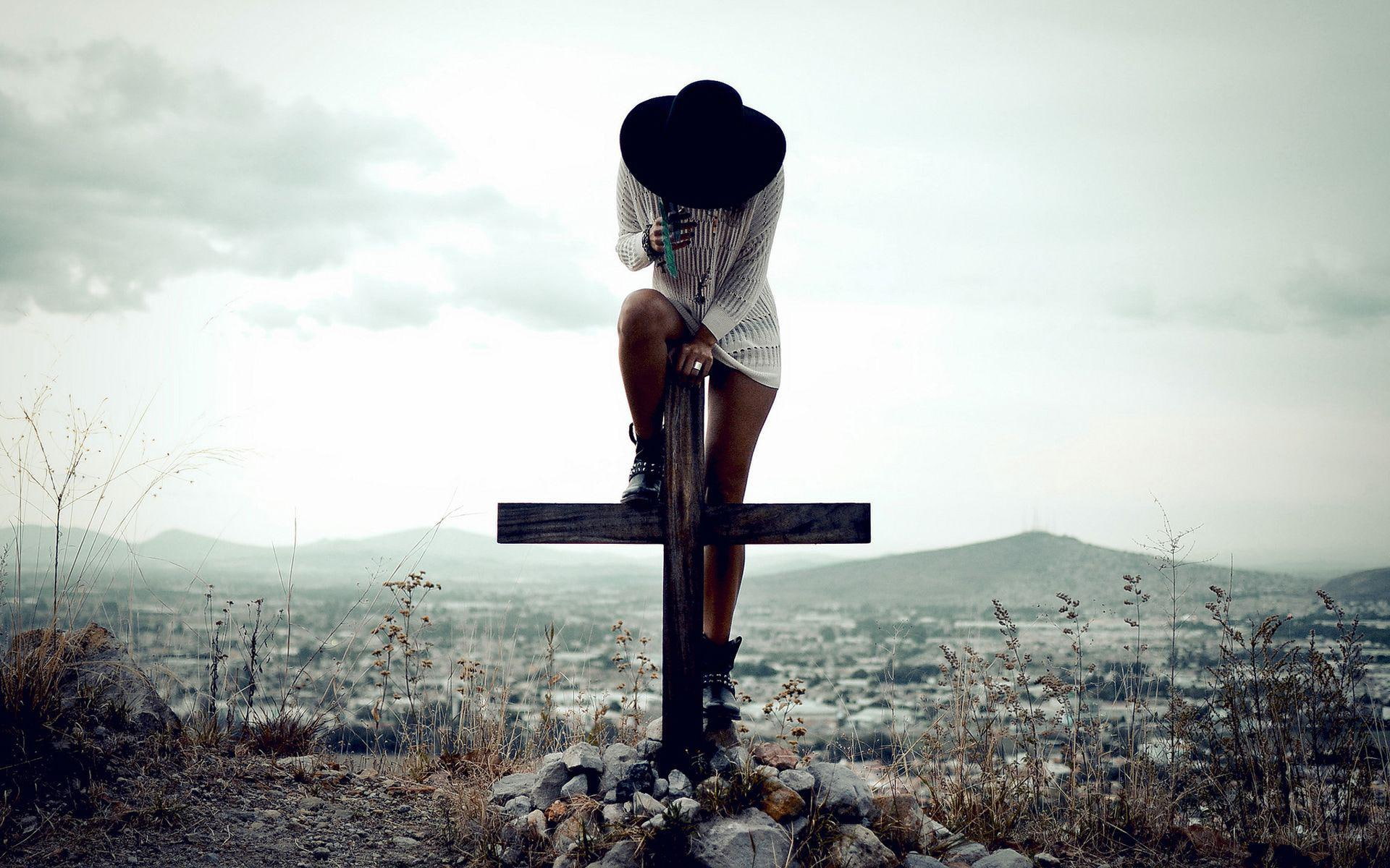 leather, 1080P, black, 1920x1200, cross, cardigan, women, woman, white, girl, girls, boots, hat, s, rock, work, HD Wallpaper