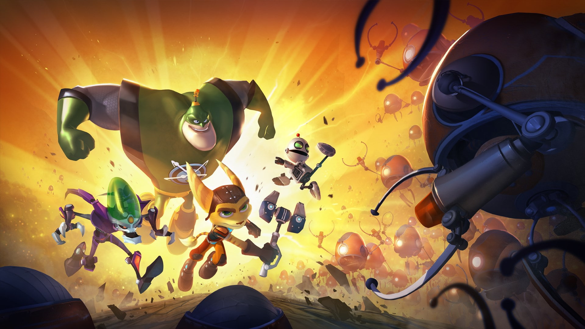 electric guitar, technology, ratchet and clank all for one, 1080P, musical equipment, yellow, electrical equipment, string instrument, electricity, event, HD Wallpaper