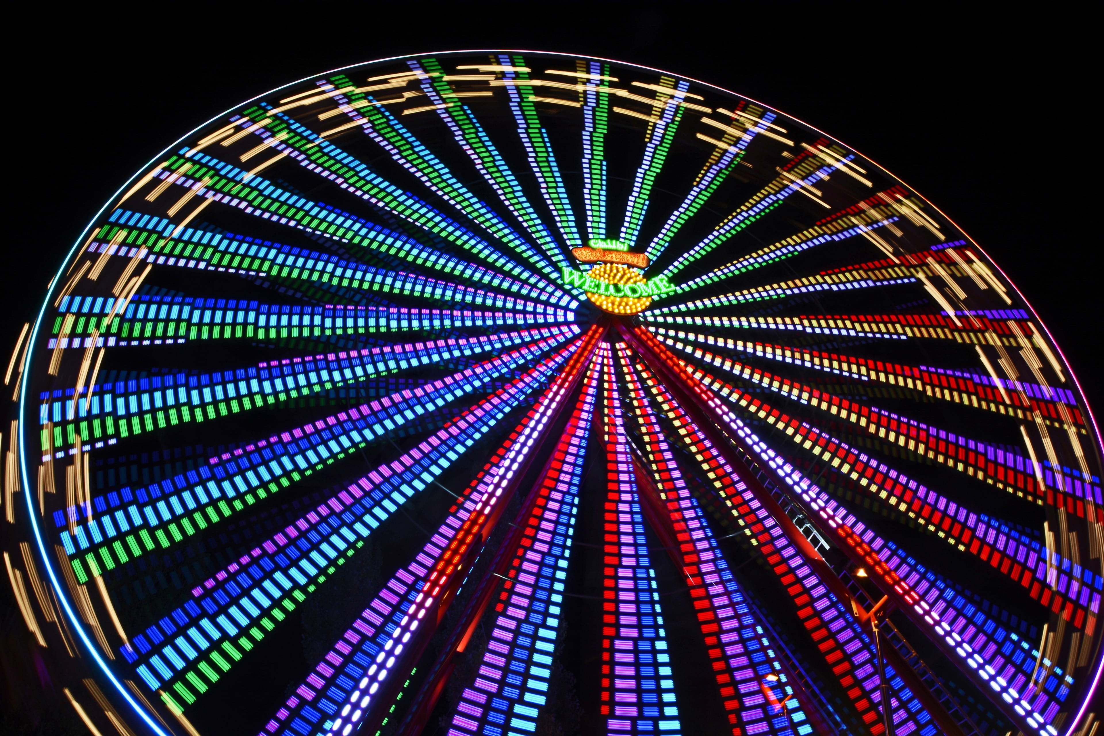 view, colorful, arts culture and entertainment, shape, pattern, circle, fun, illuminated, bright, geometric shape, design, multicolored, folk festival, HD Wallpaper