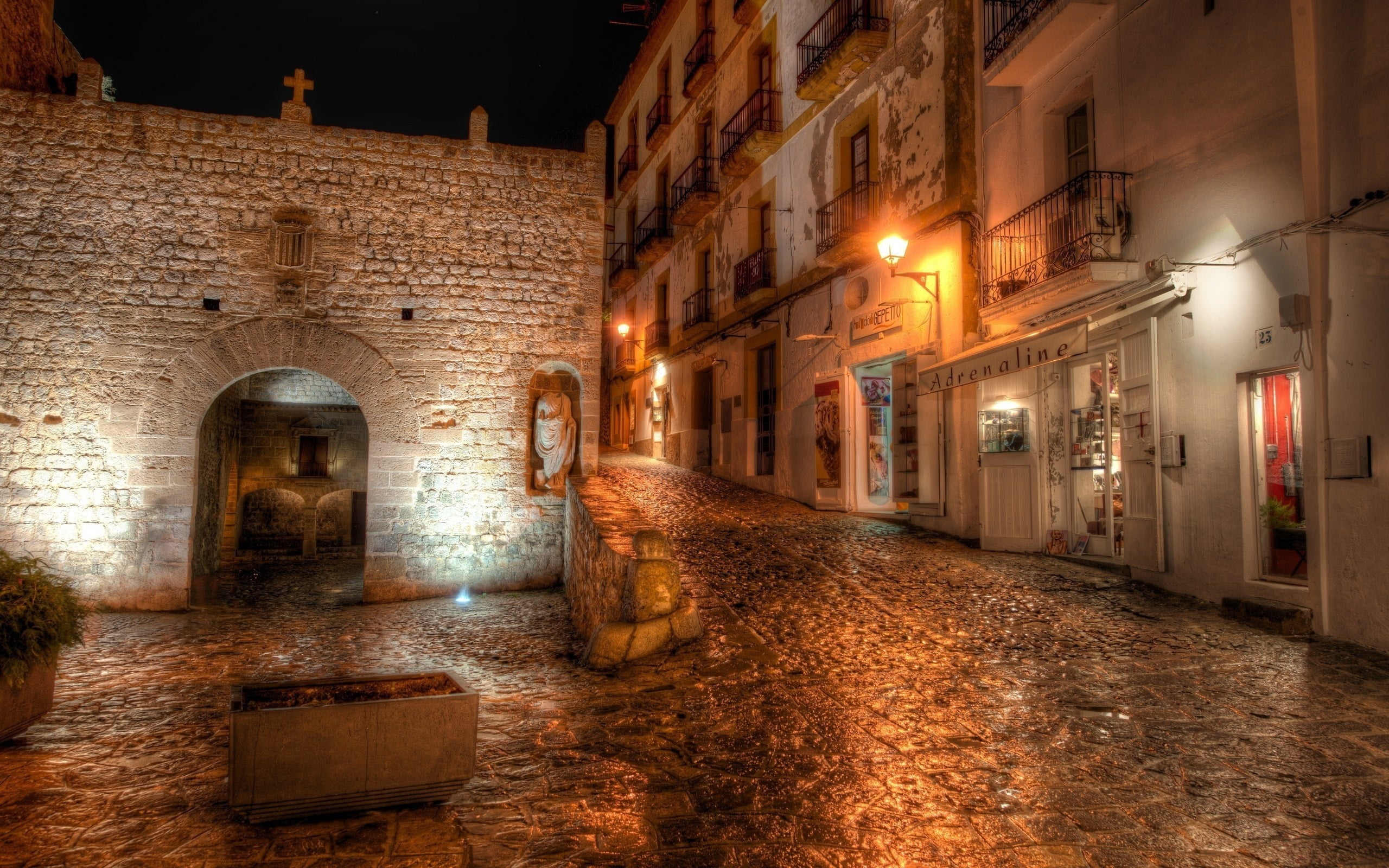 town, the way forward, 2K, building, electric Lamp, ancient, city, ibiza, architecture And Buildings, travel, old, dark, dusk, spain, tourism, night, built Structure, HD Wallpaper