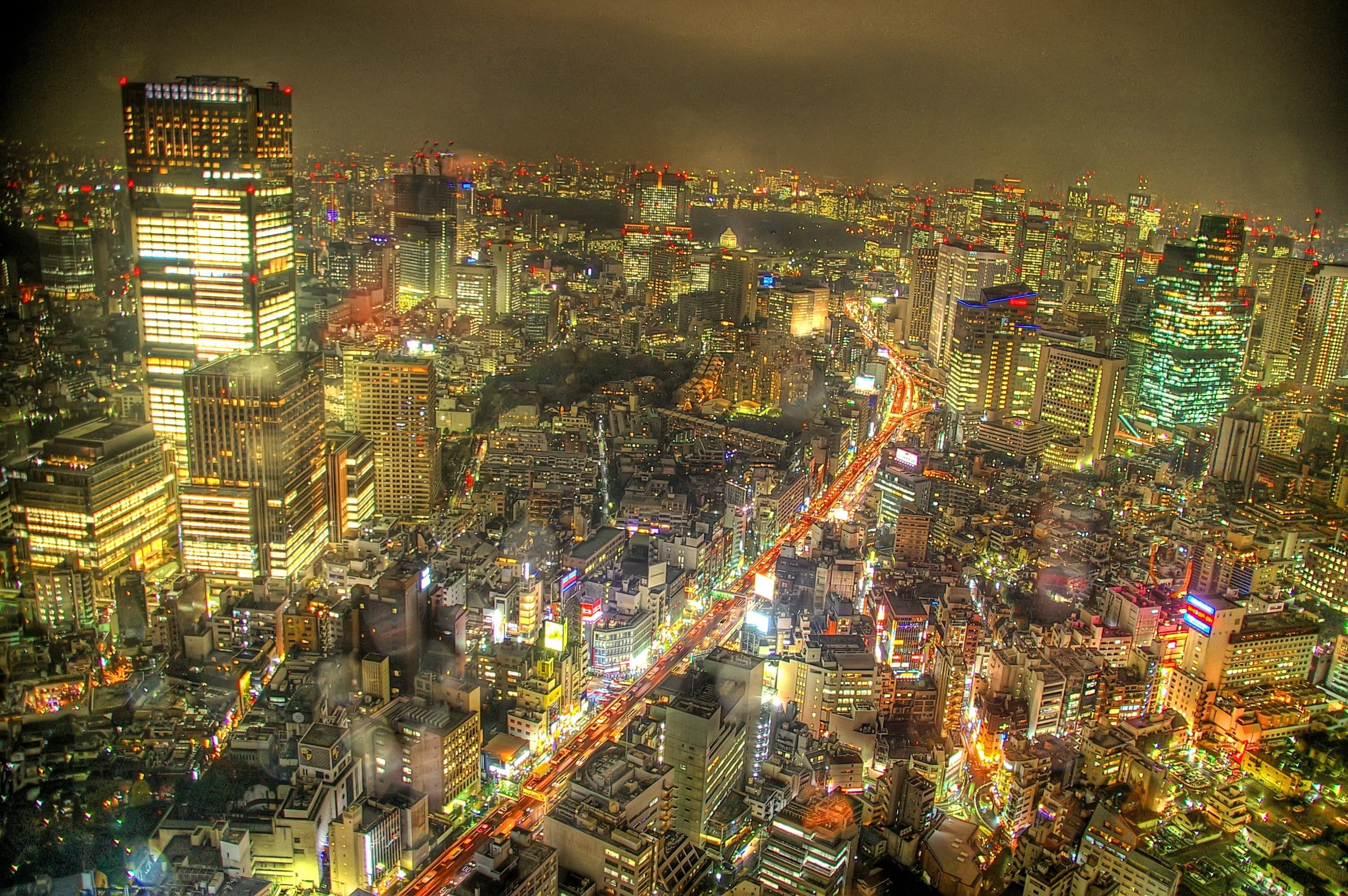 Tokyo, panorama, cityscape, traffic, city lights, 2K, city, HD Wallpaper