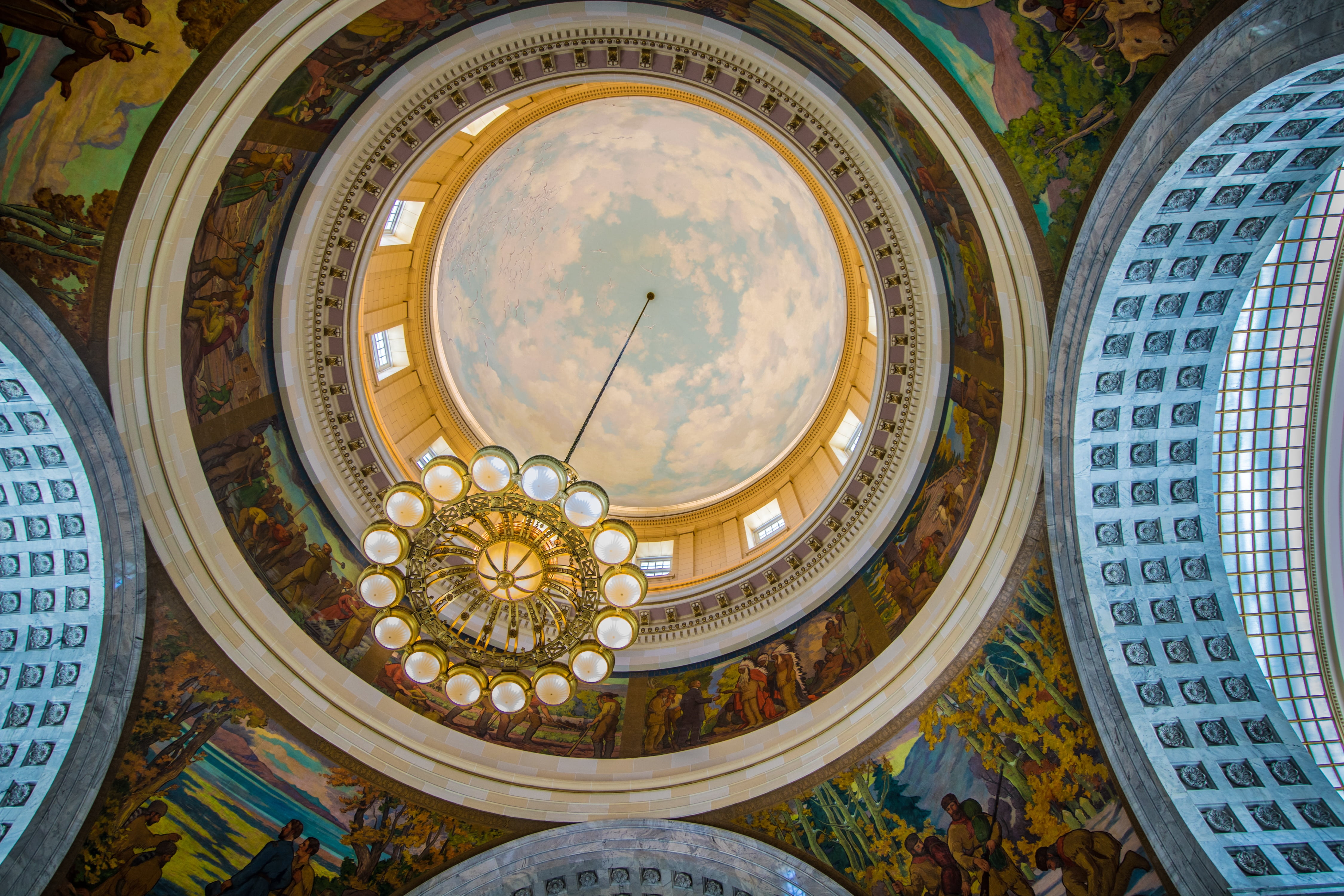 4K, place of worship, utah, ornate, ceiling, no people, directly below, roundabout, shape, city salt lake, dome, low angle view, building exterior, day, HD Wallpaper