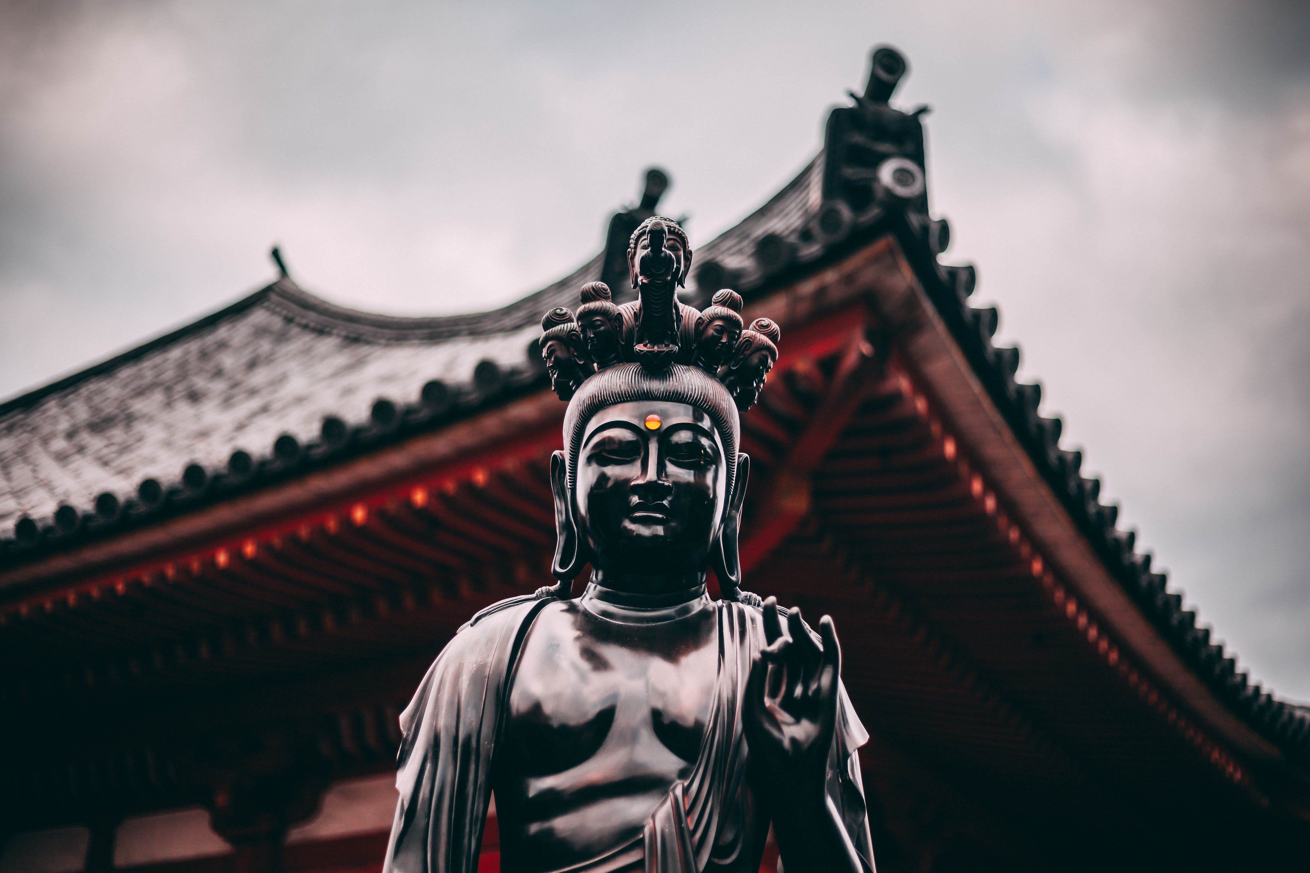 religion, roof, human representation, temple, pagoda, dark, urban, belief, asia, architecture, front, built structure, low angle view, building exterior, HD Wallpaper