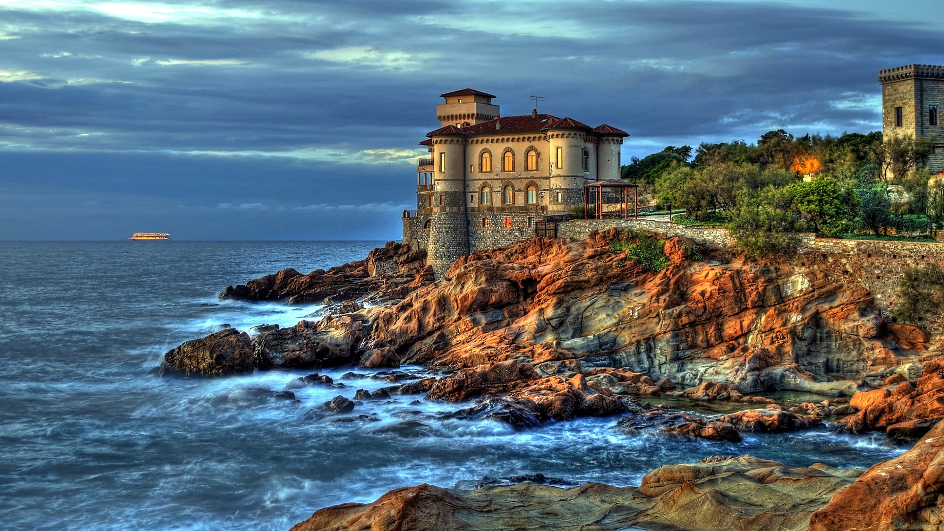 coast, europe, castel boccale, boccale castle, tuscany, sea, historic site, 1080P, italy, castle, shore, livorno, HD Wallpaper