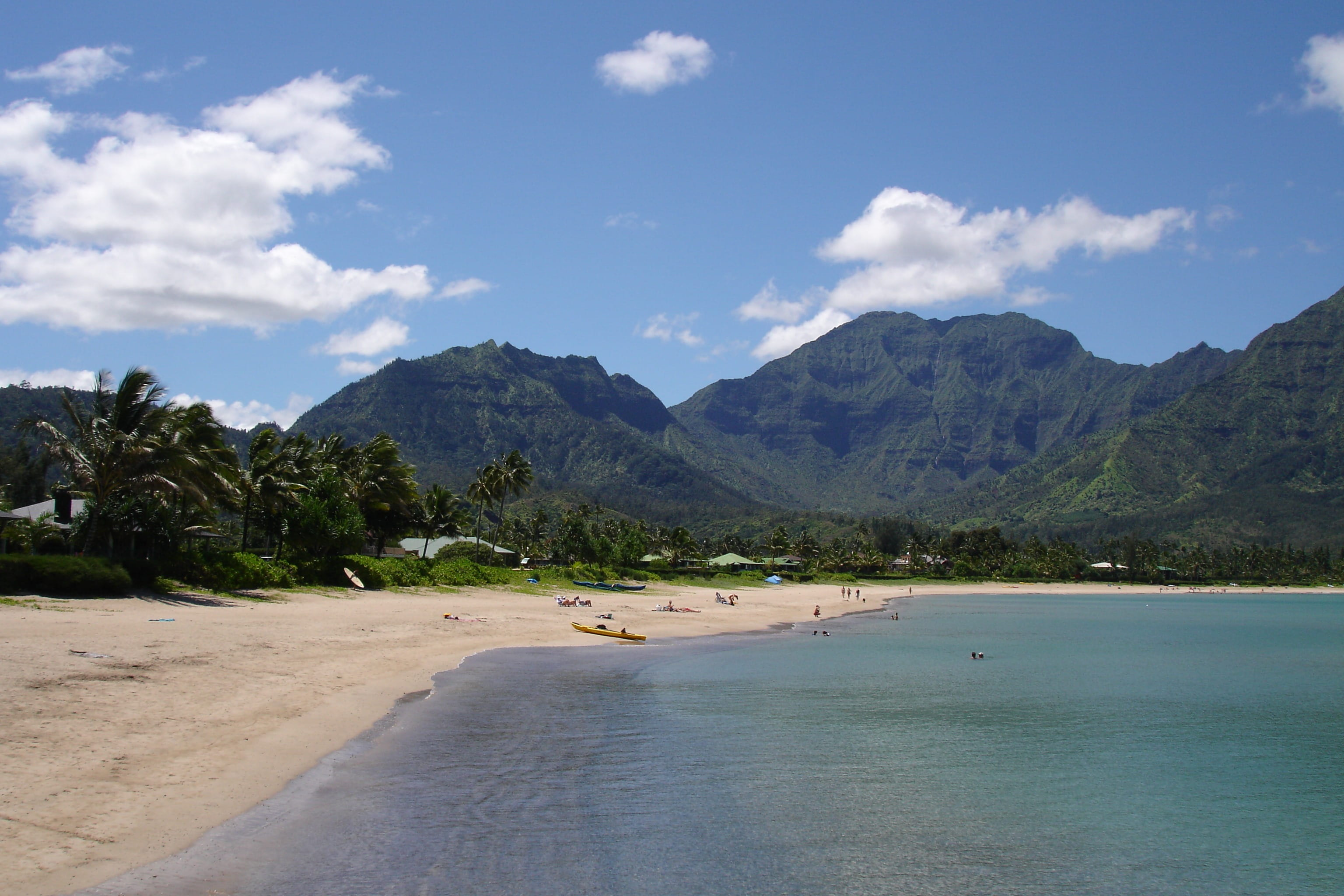 cloud - sky, scenery, tropical, kauai, outdoors, scenics - nature, landscape, sky, 2K, shore, hanalei, no people, beach, water, tree, scenic, mountain, HD Wallpaper