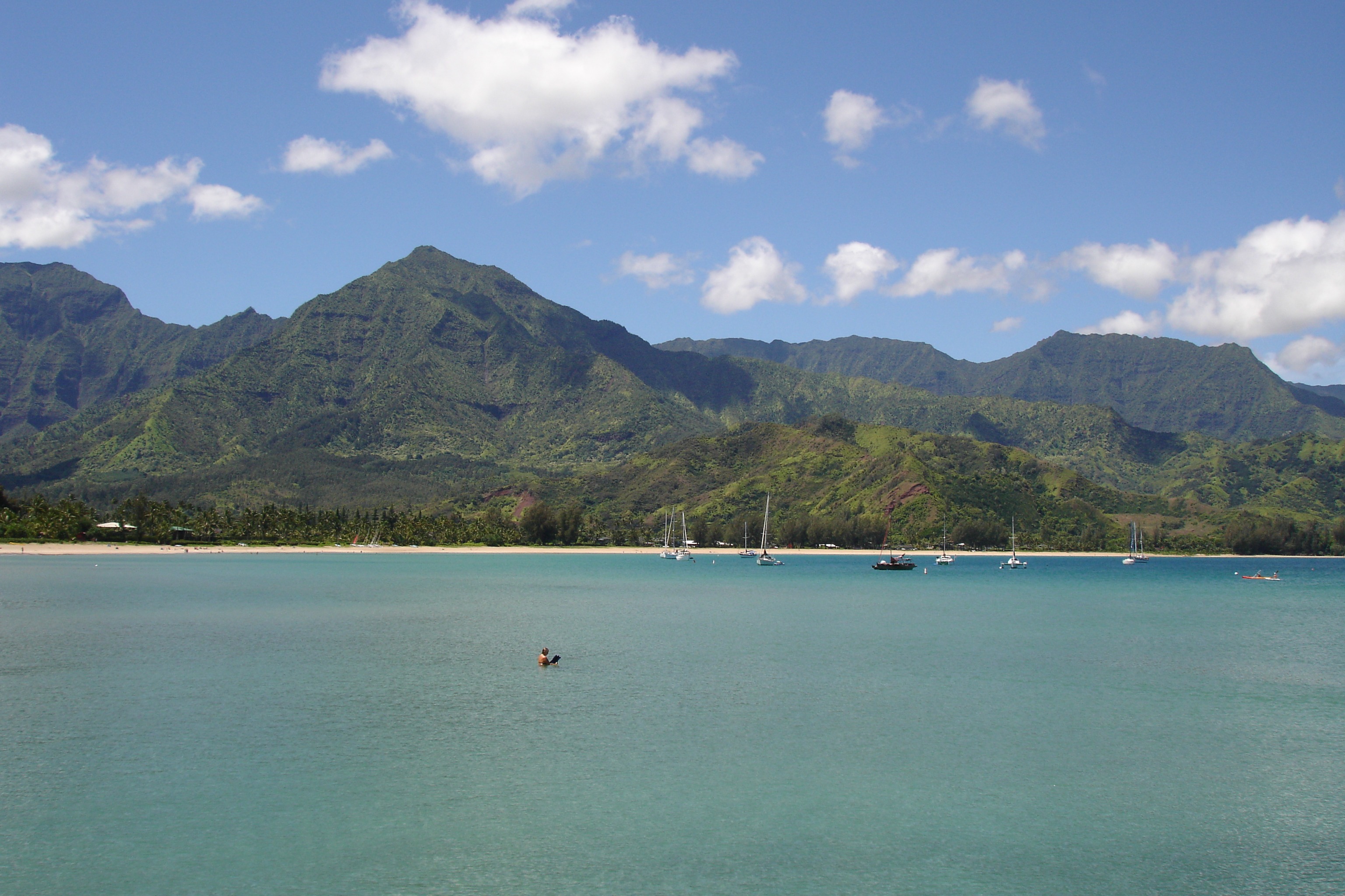 scenic, boat, body, mode of transportation, tranquility, no people, hanalei, water, mountain, sky, sailboat, beauty in nature, yacht, transportation, ocean, HD Wallpaper