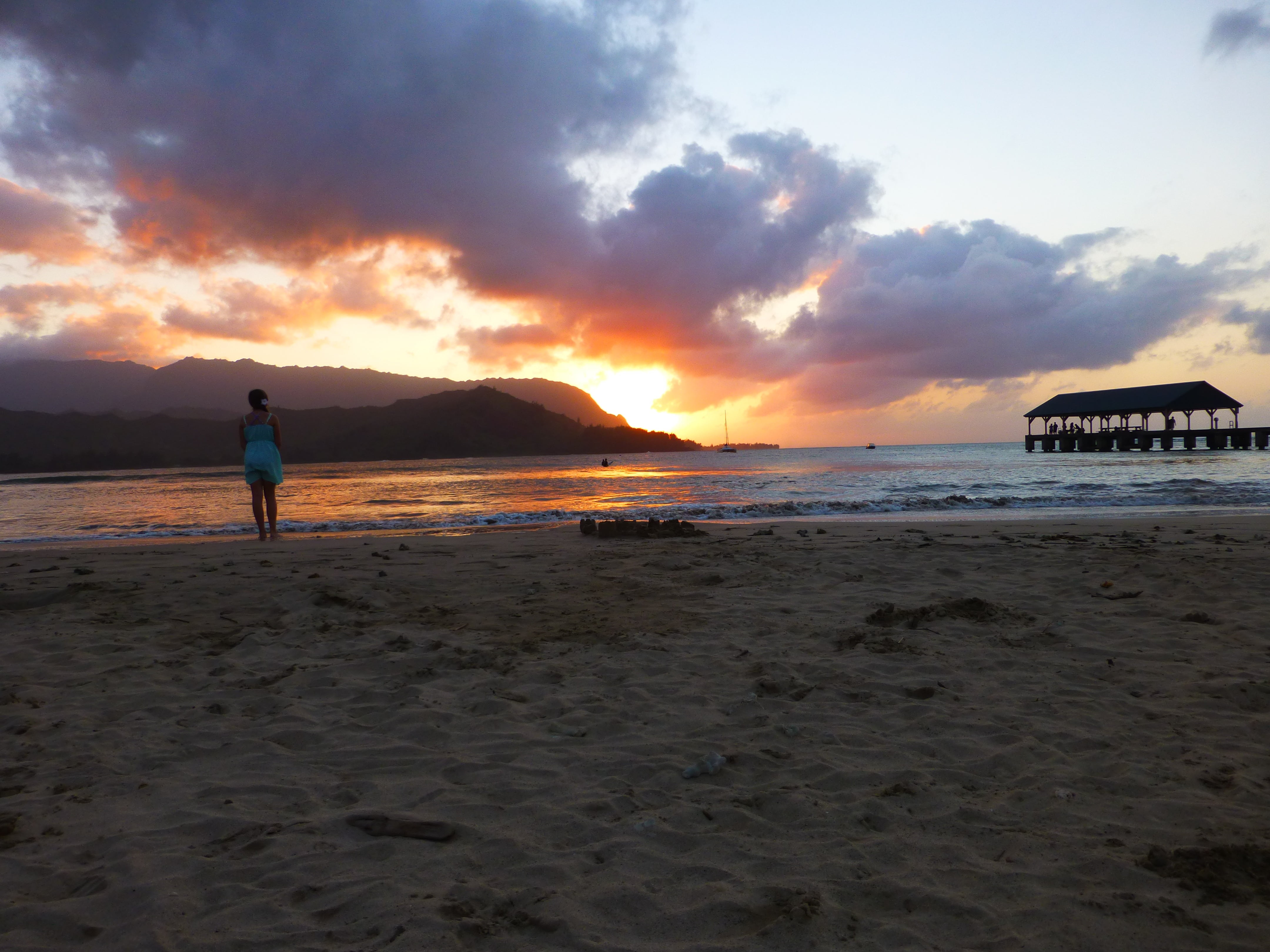 cloud - sky, real people, idyllic, sunset, dusk, water, beauty in nature, leisure activity, tranquil scene, sand, outdoors, land, 4K, sky, bali hai, hawaii, HD Wallpaper