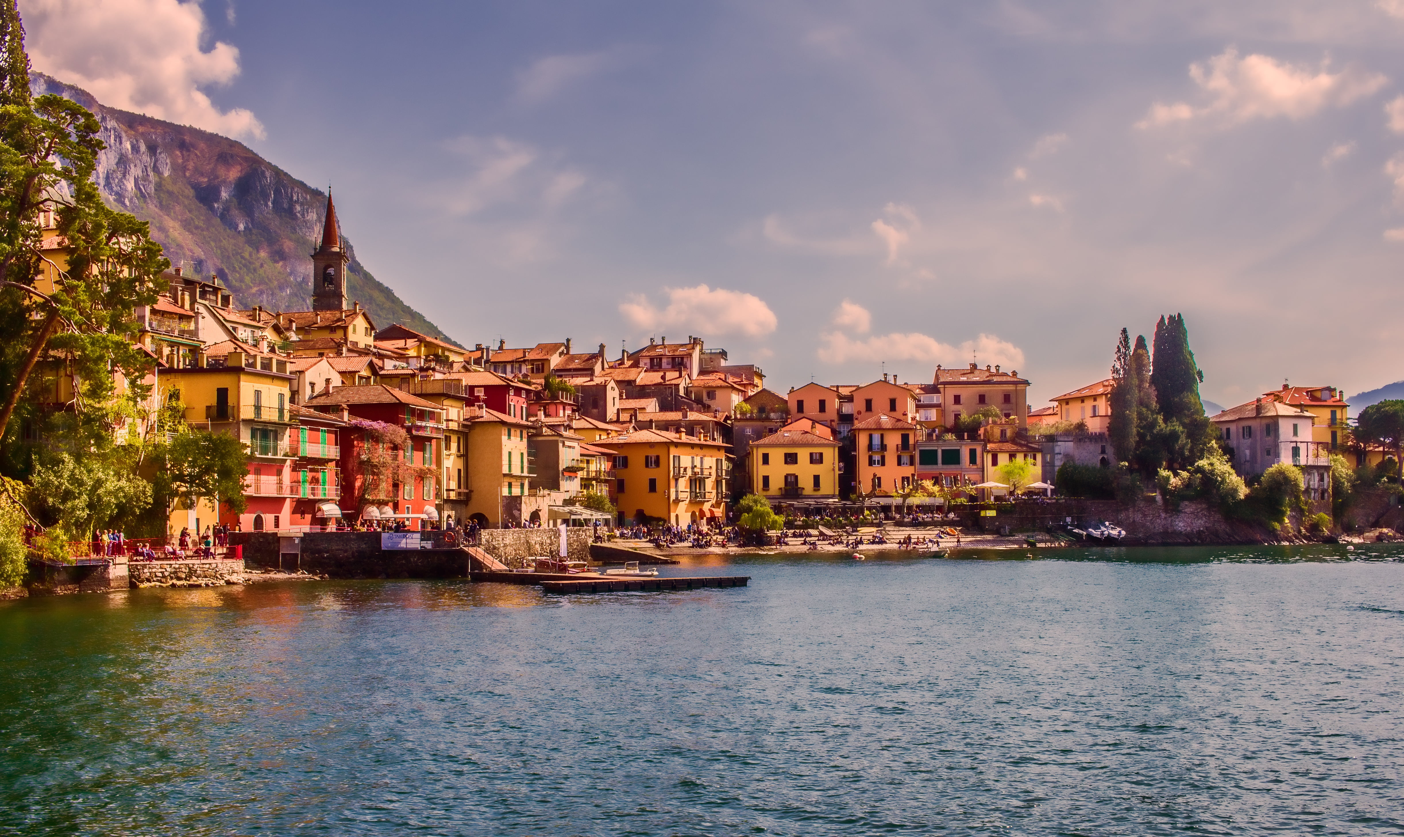 4K, lake, Varenna, home, Como, the city, landscape, Italy, mountains, HD Wallpaper
