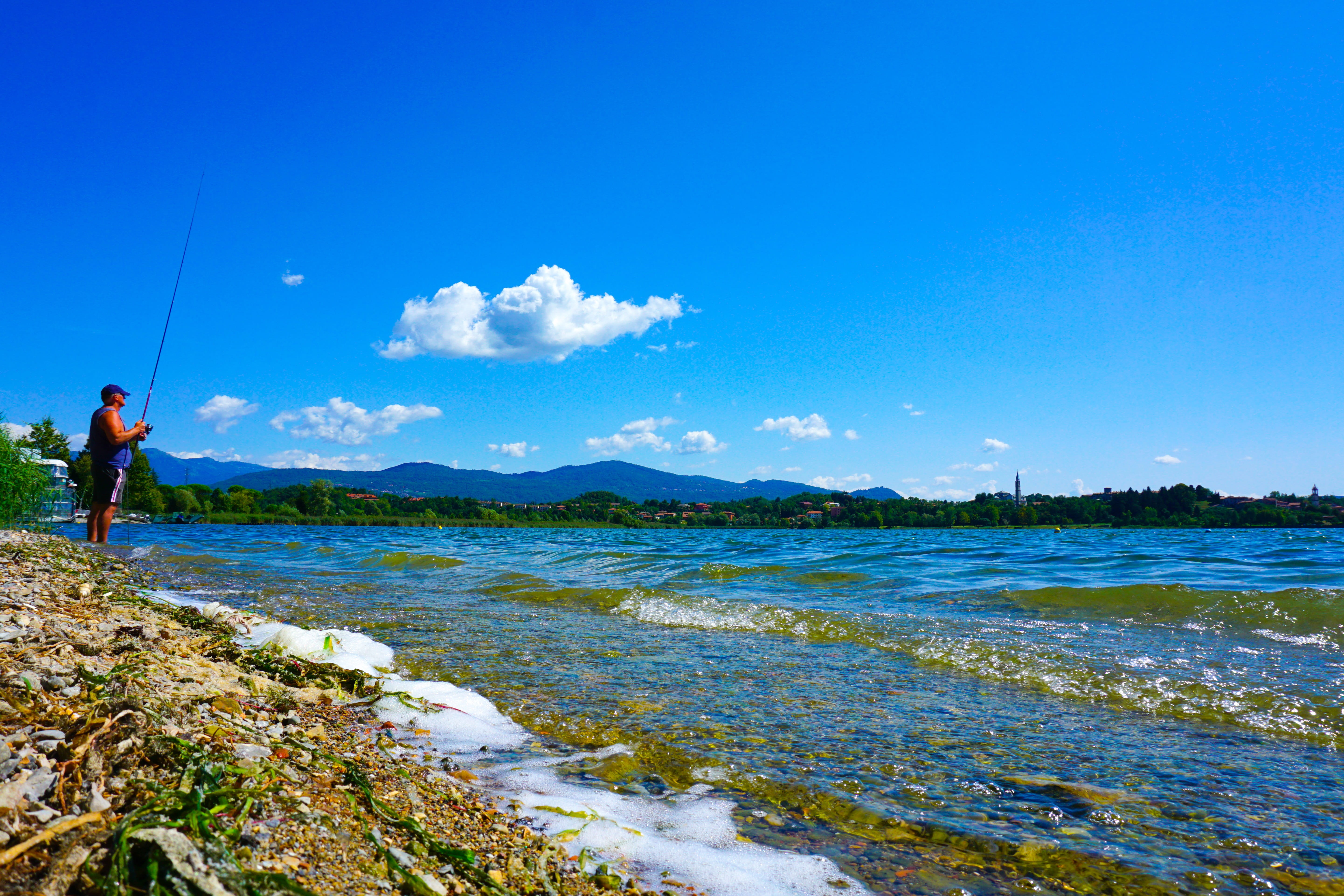 pusiano, sky, brianza, scenics - nature, the lake of pusiano, lecco, fisherman, land, beauty in nature, men, blue, nature, lombardy, mountains, tranquil scene, HD Wallpaper