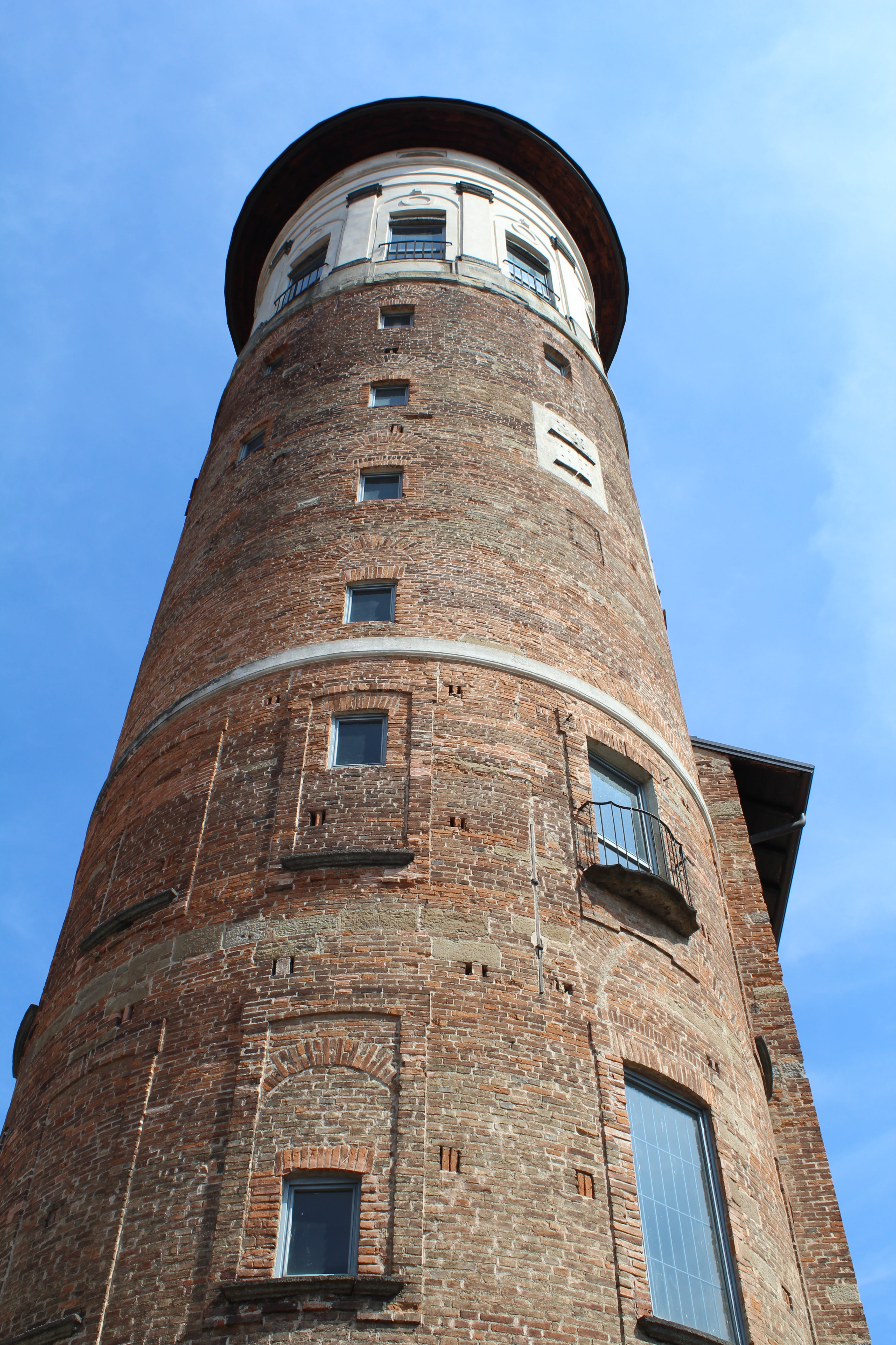 travel, built structure, brick, apartment, lombardy, blue, nature, no people, low angle view, day, building exterior, travel destinations, window, tower of merate, Phone HD Wallpaper