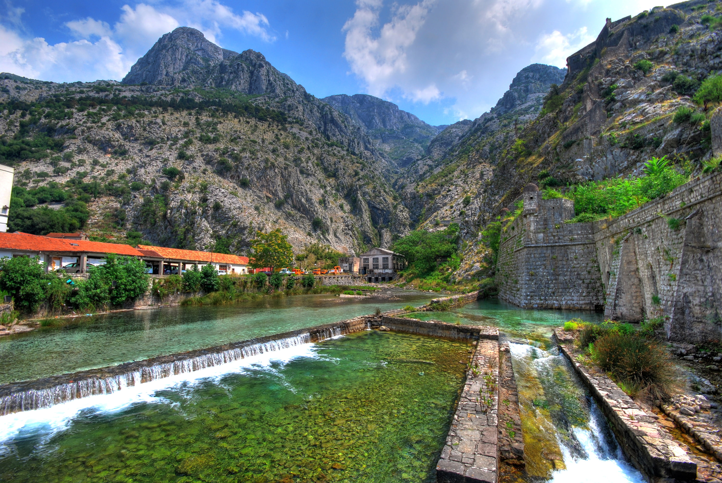 wall, Kotor, 2K, stream, Montenegro, rocks, mountains, HD Wallpaper