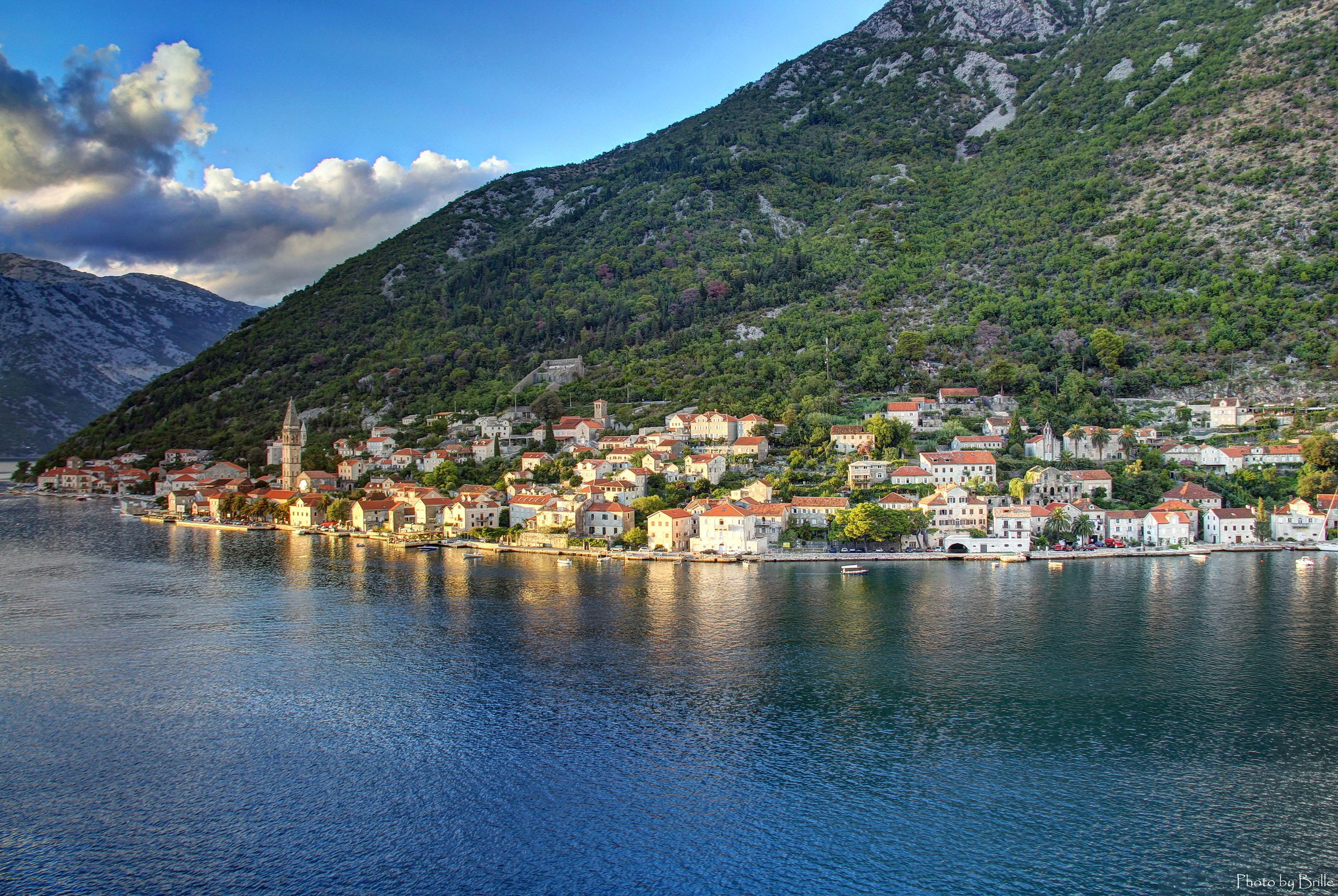 dobrota, rivers, cities, houses, 2K, montenegro, mountains, kotor, scenery, HD Wallpaper