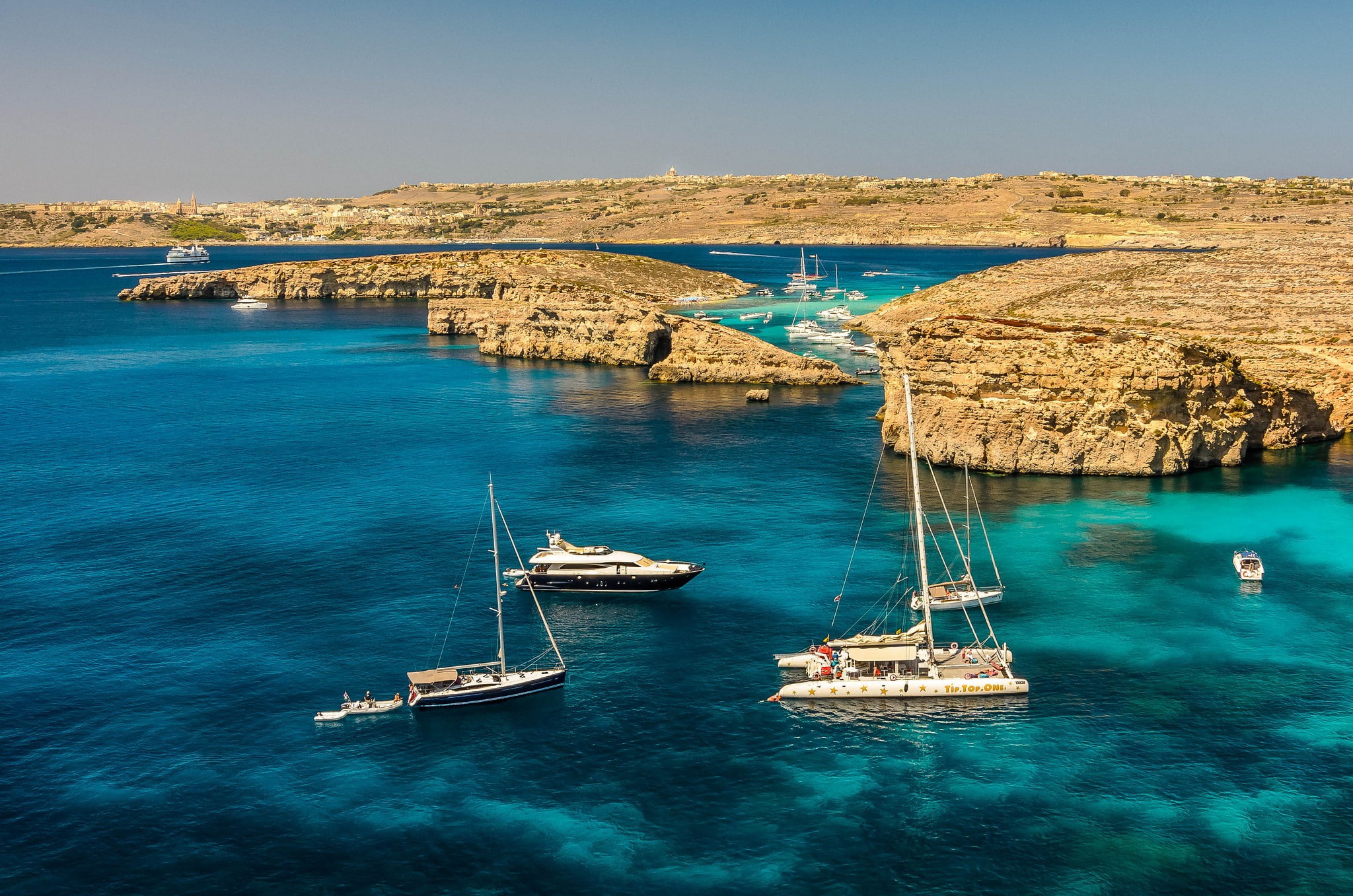Sea, Malta, rocks, yachts, 1080P, HD Wallpaper