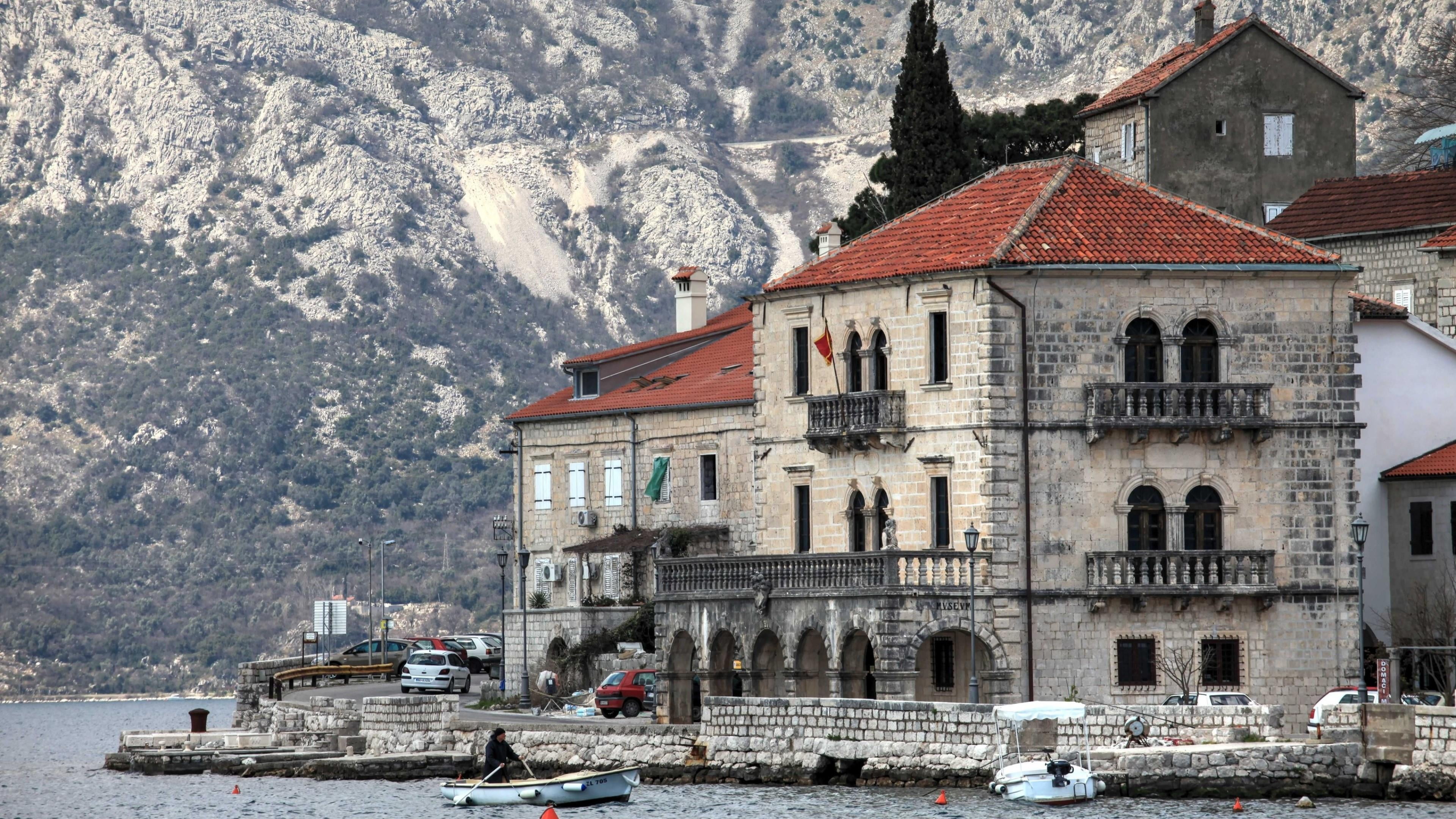 4K, perast, residential district, tourism, nature, built structure, building, montenegro, building exterior, water, mountain, lake, waterfront, incidental people, HD Wallpaper