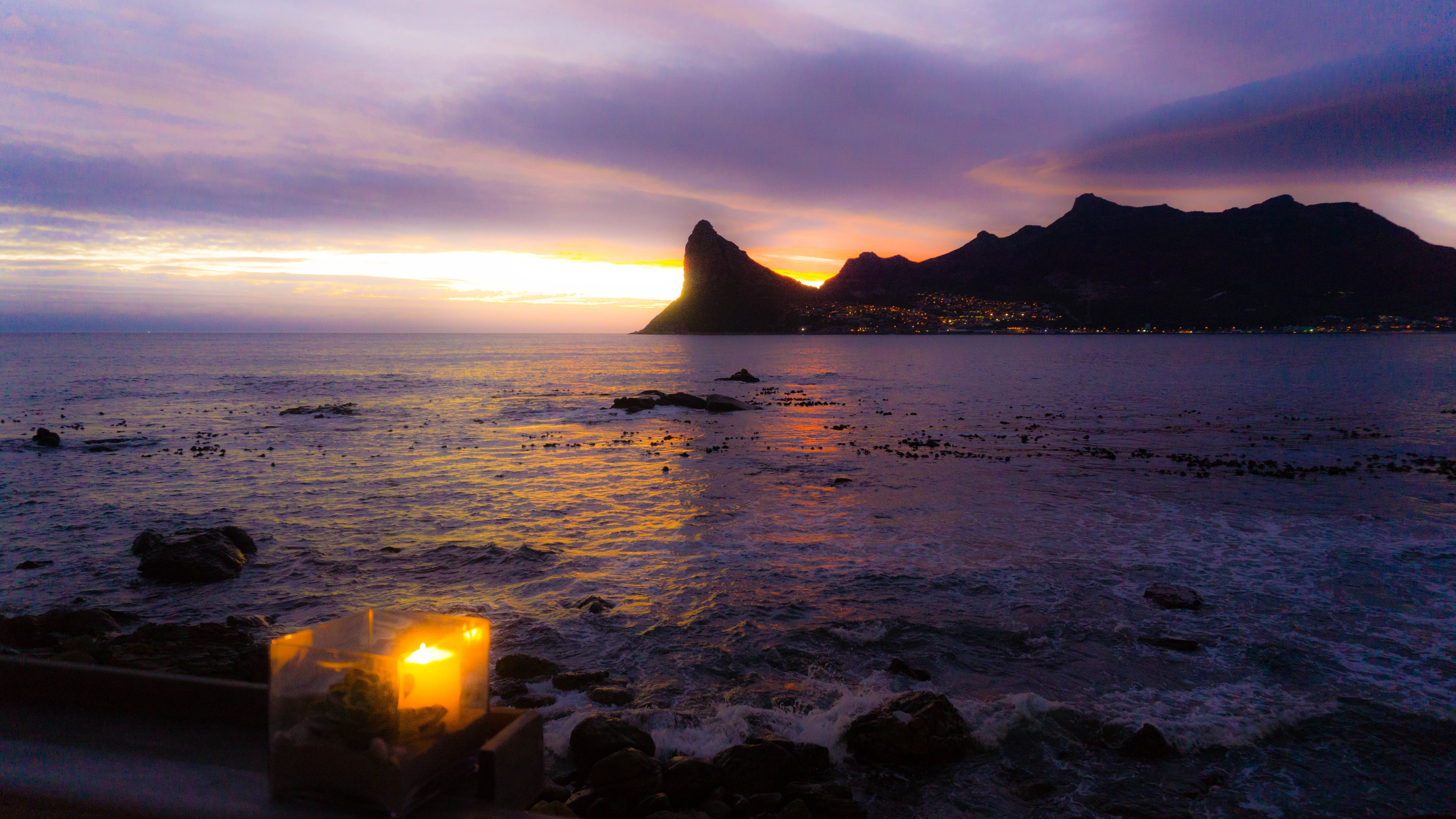 dusk, dramatic sky, mountains, sky, landscape, cape town, water, no people, sunset, scenics, beauty in nature, coastline, 5K, solid, environment, beach, HD Wallpaper